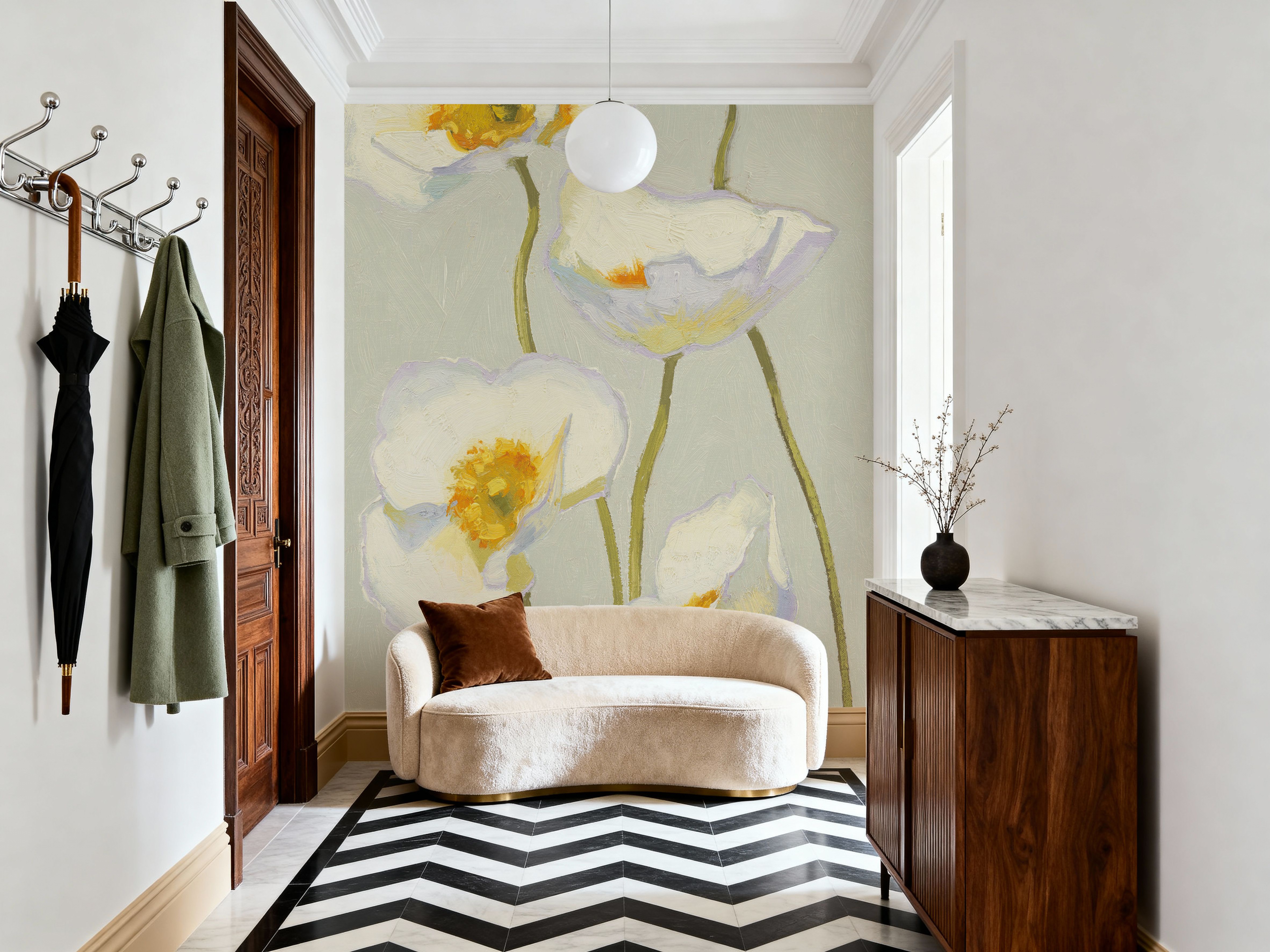 White On White Poppies Panel II