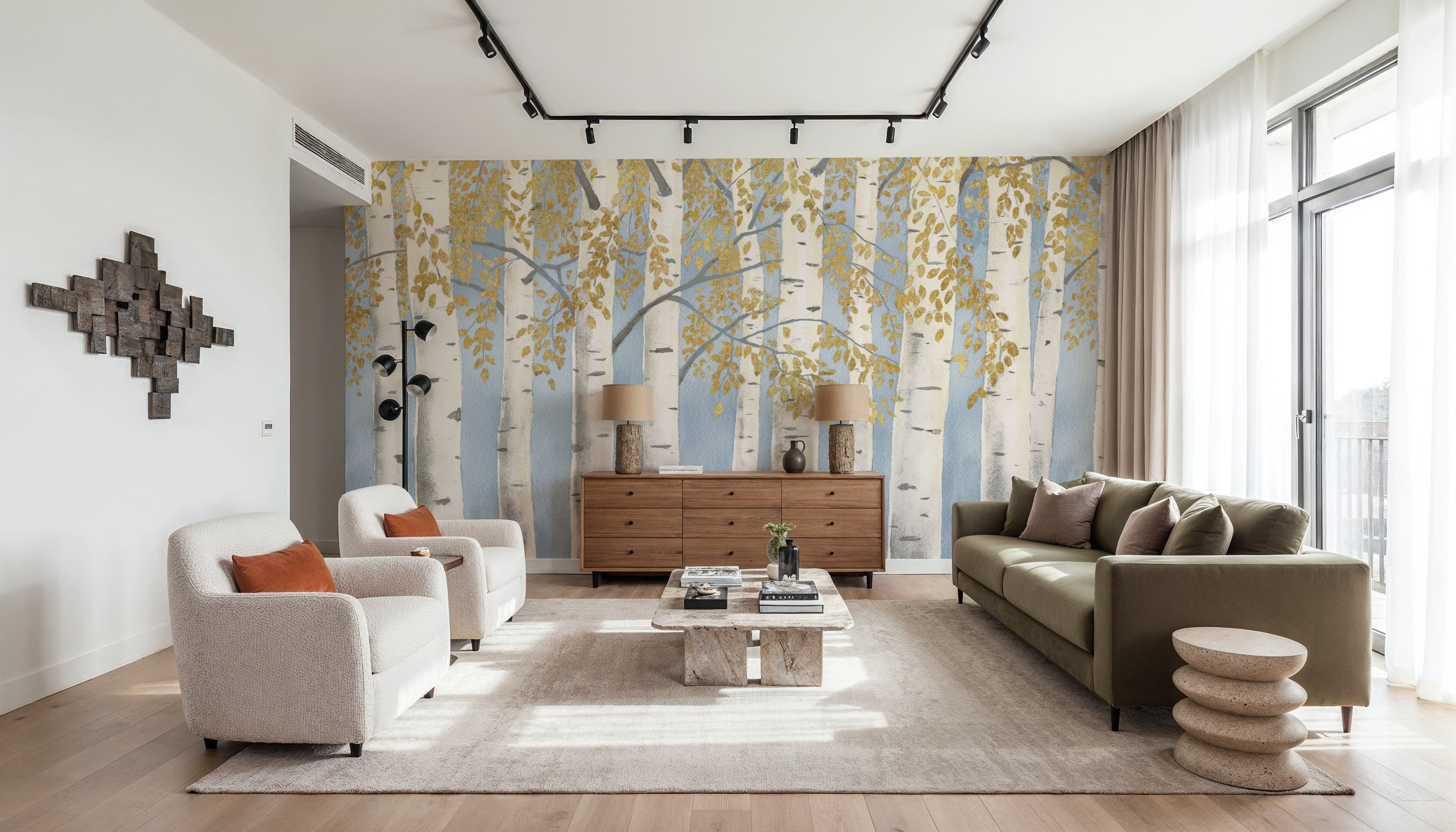 Fresh Forest Light Blue Gold, Papier peint