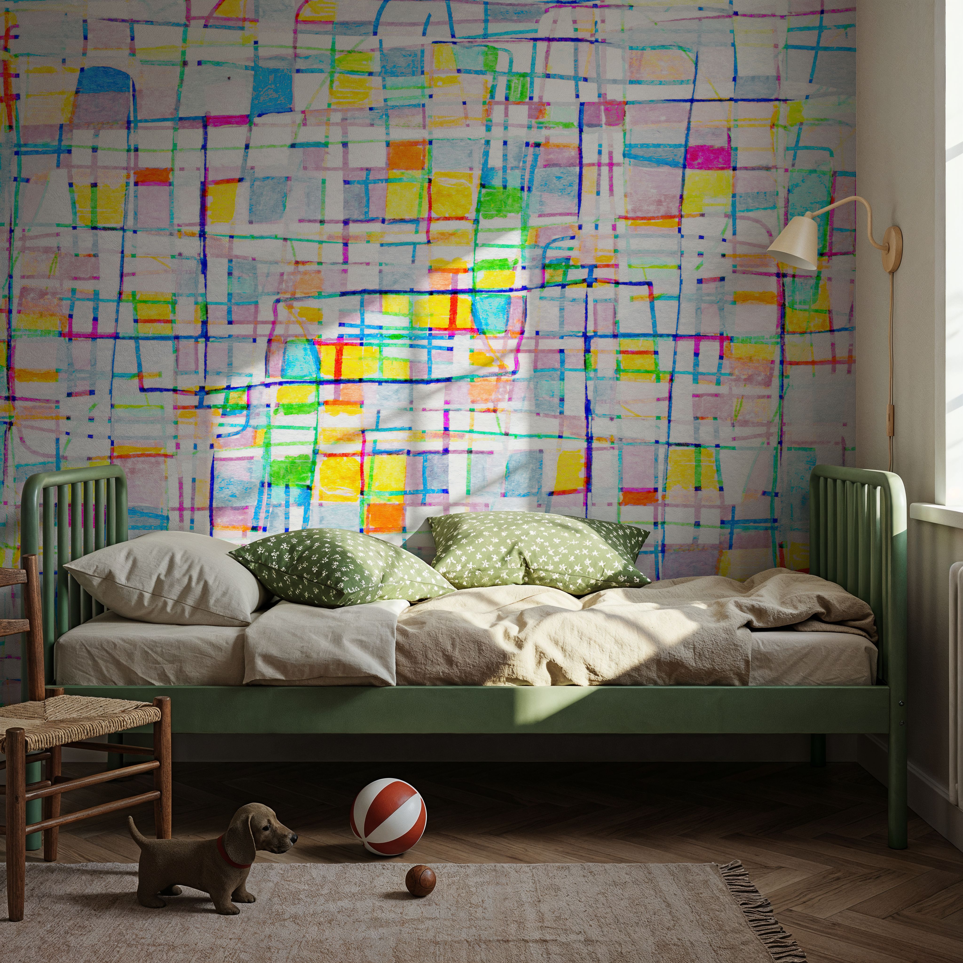 Wall Mural - Vibrant Lattice - Abstract Contemporary mural wallpaper - White - Kids' Room - Wallism US - Premium, Textured or Peel & Stick