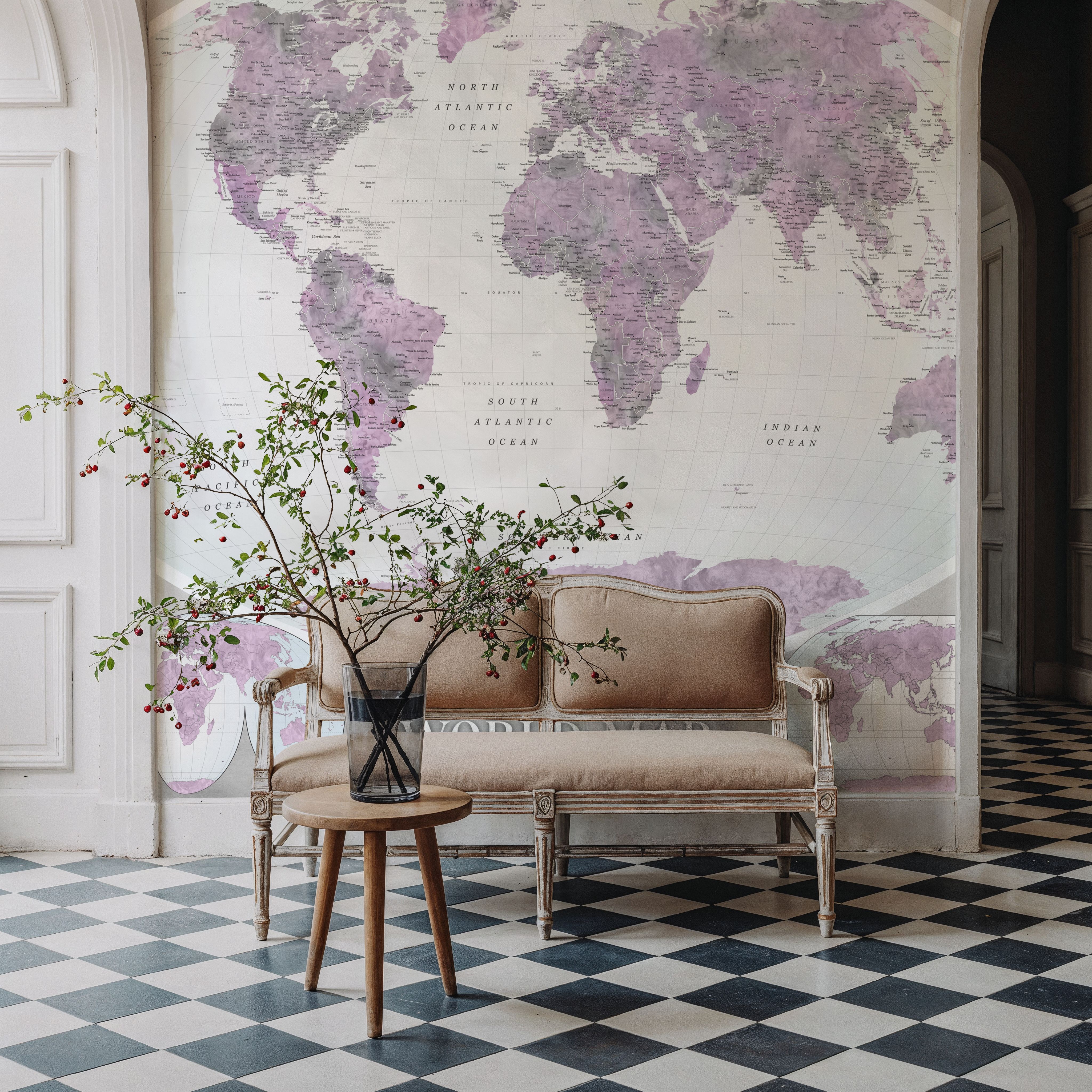 World Map Atlas Purple
