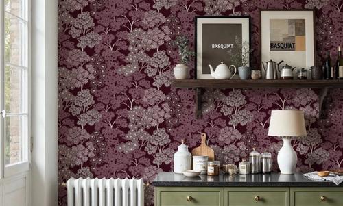 Overleaf Woodland Pattern, Burgundy