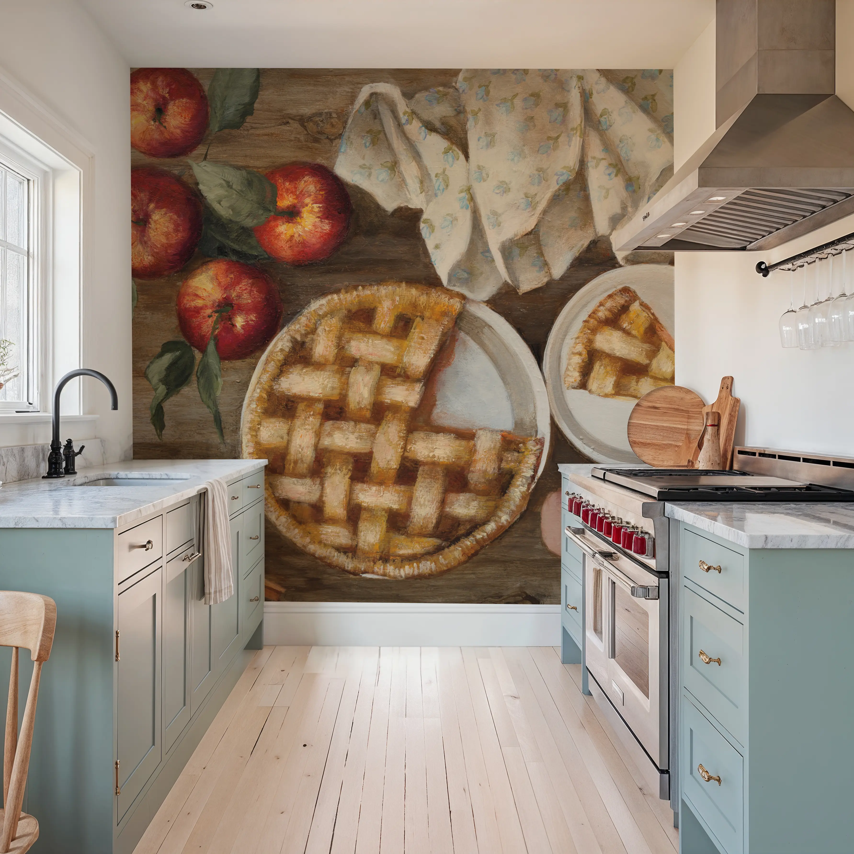 Fotobehang - Cottage Tablescape - Eten en Drinken Fruit Mural - Bruin - Woonkamer - Wallism België - Zelfklevend of Vliesbehang