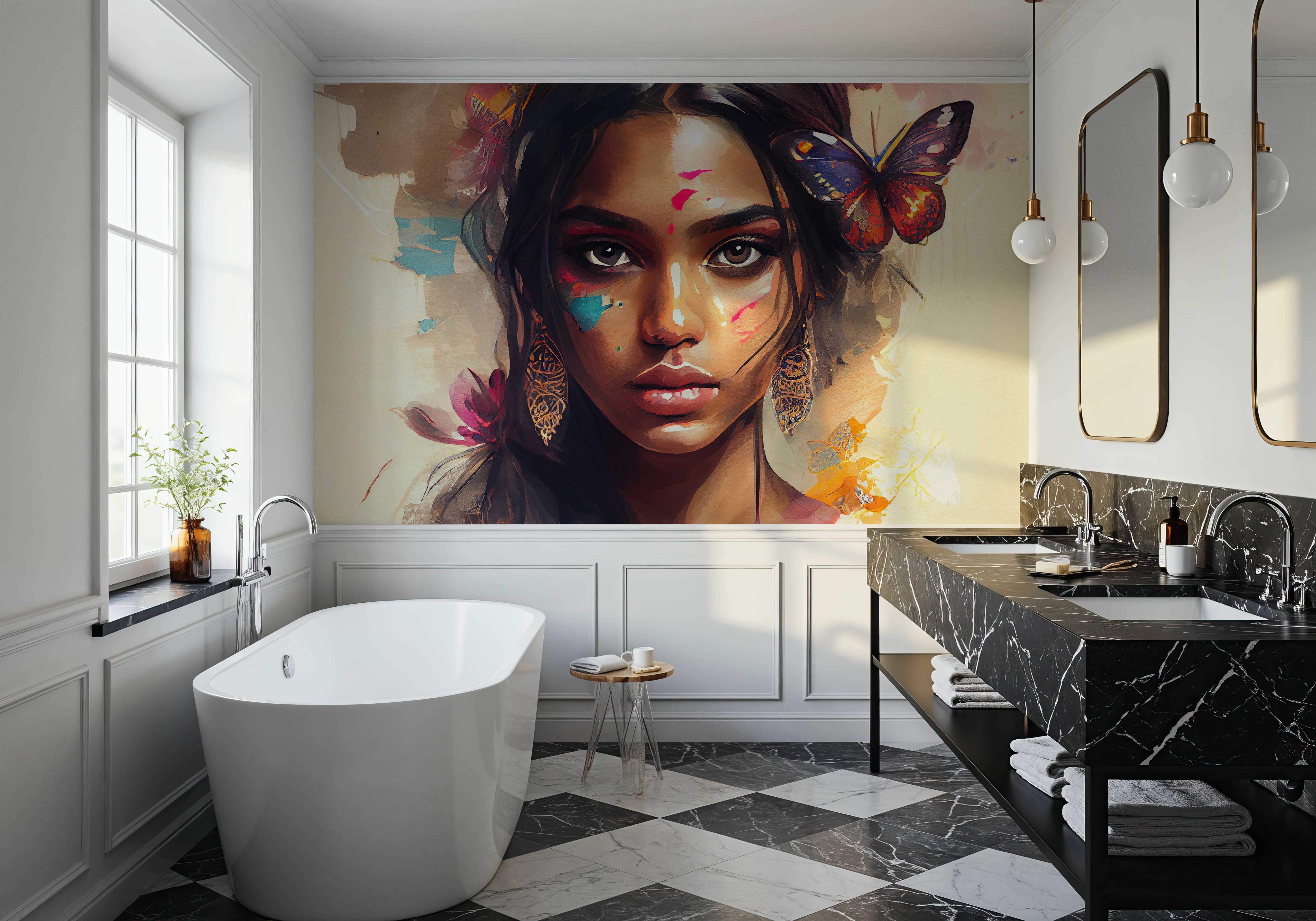 Watercolor Butterfly Woman, Wallpaper