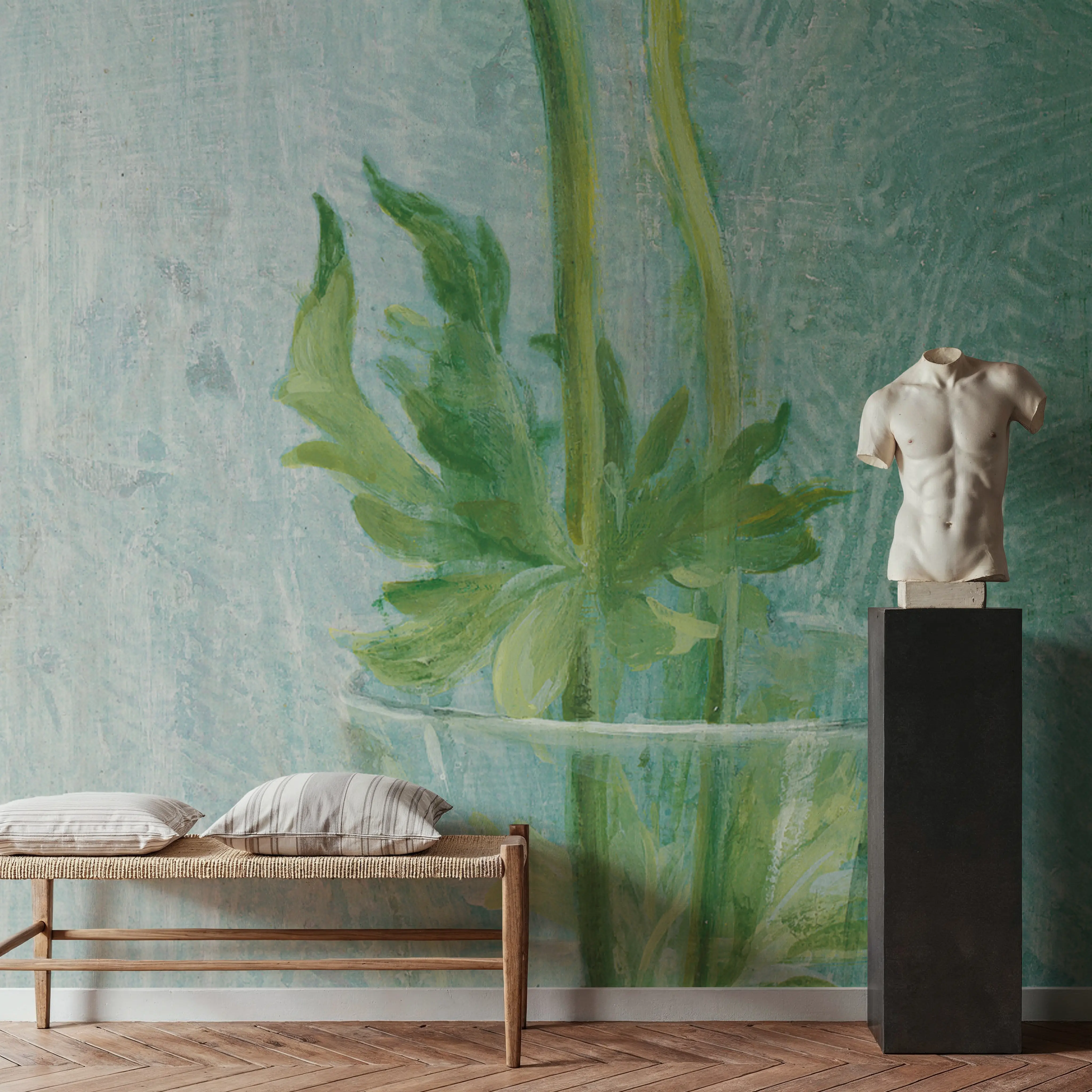 Wall Mural - Ranunculus on Blue - Floral Nature mural wallpaper - Blue - Bedroom - Wallism UK - Peel & Stick or Paste-the-Wall