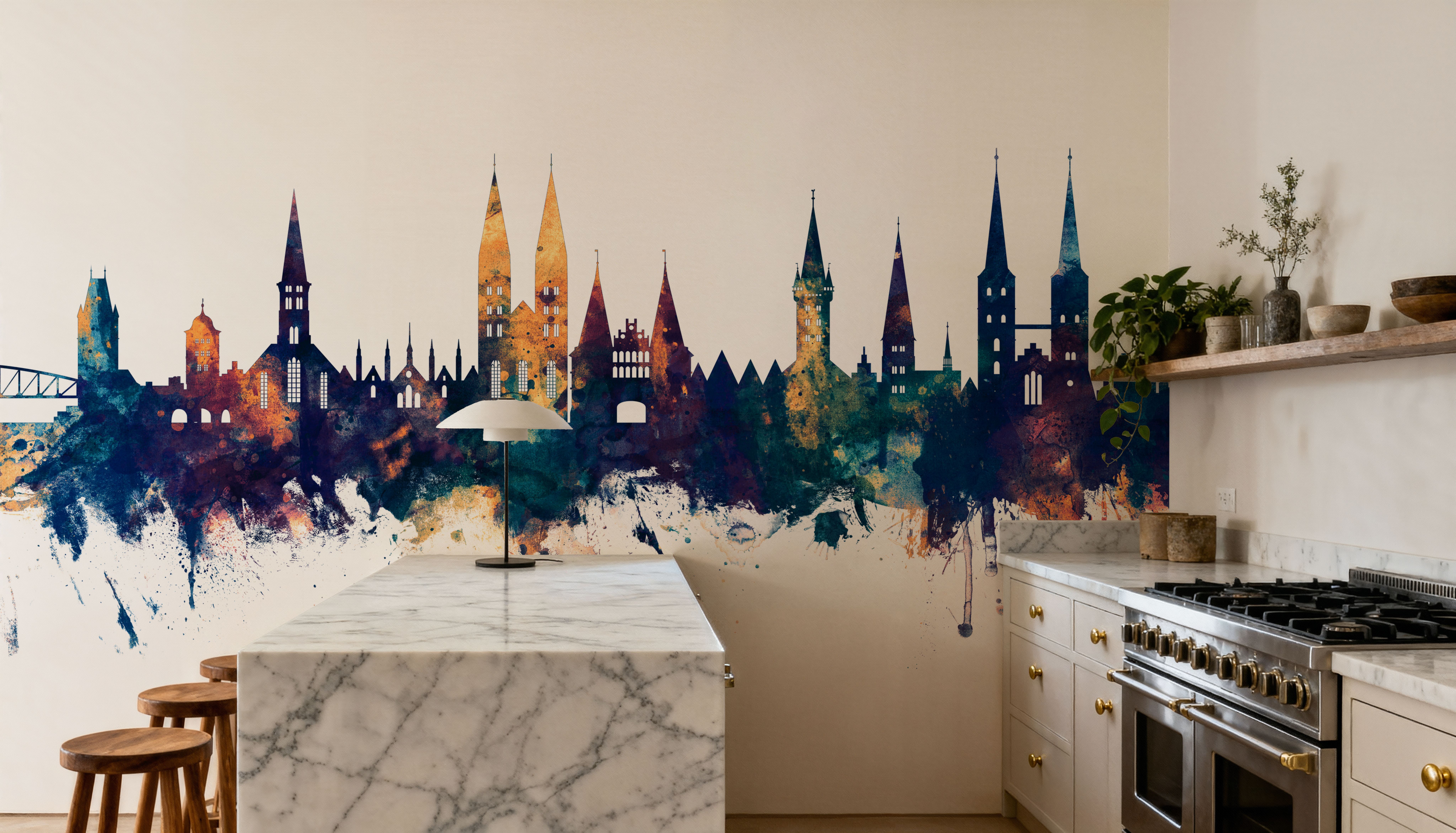 Lubeck Germany Skyline Blue & Bronze