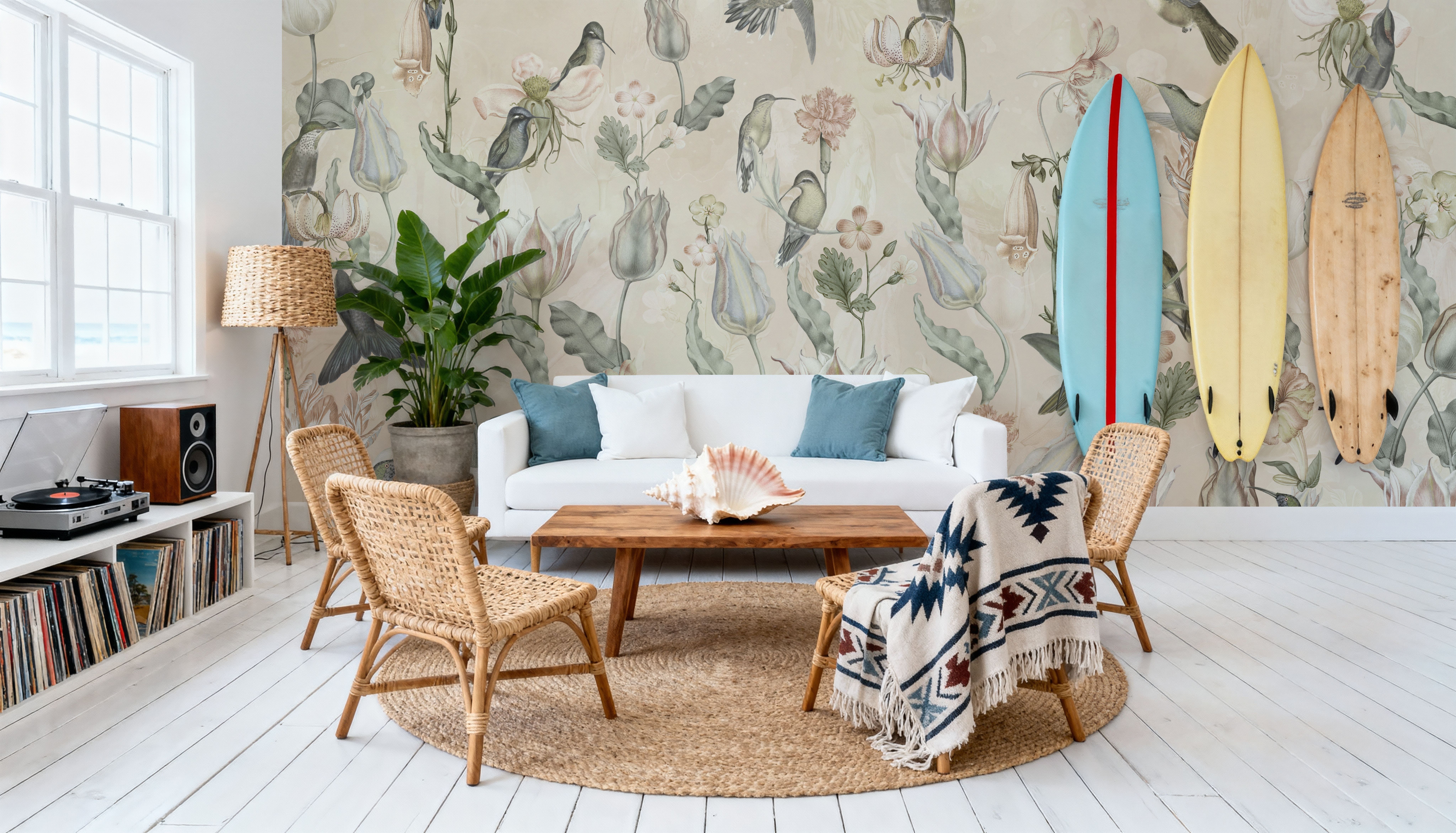 Tulips & Birds, Beige