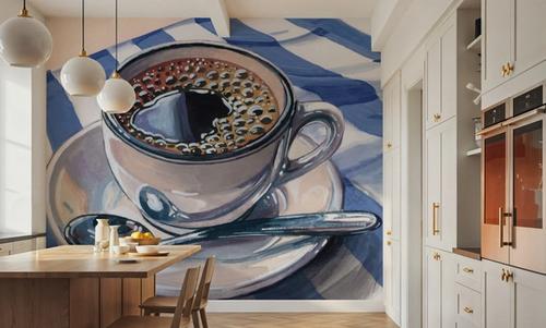 Black Coffee On Striped Cloth