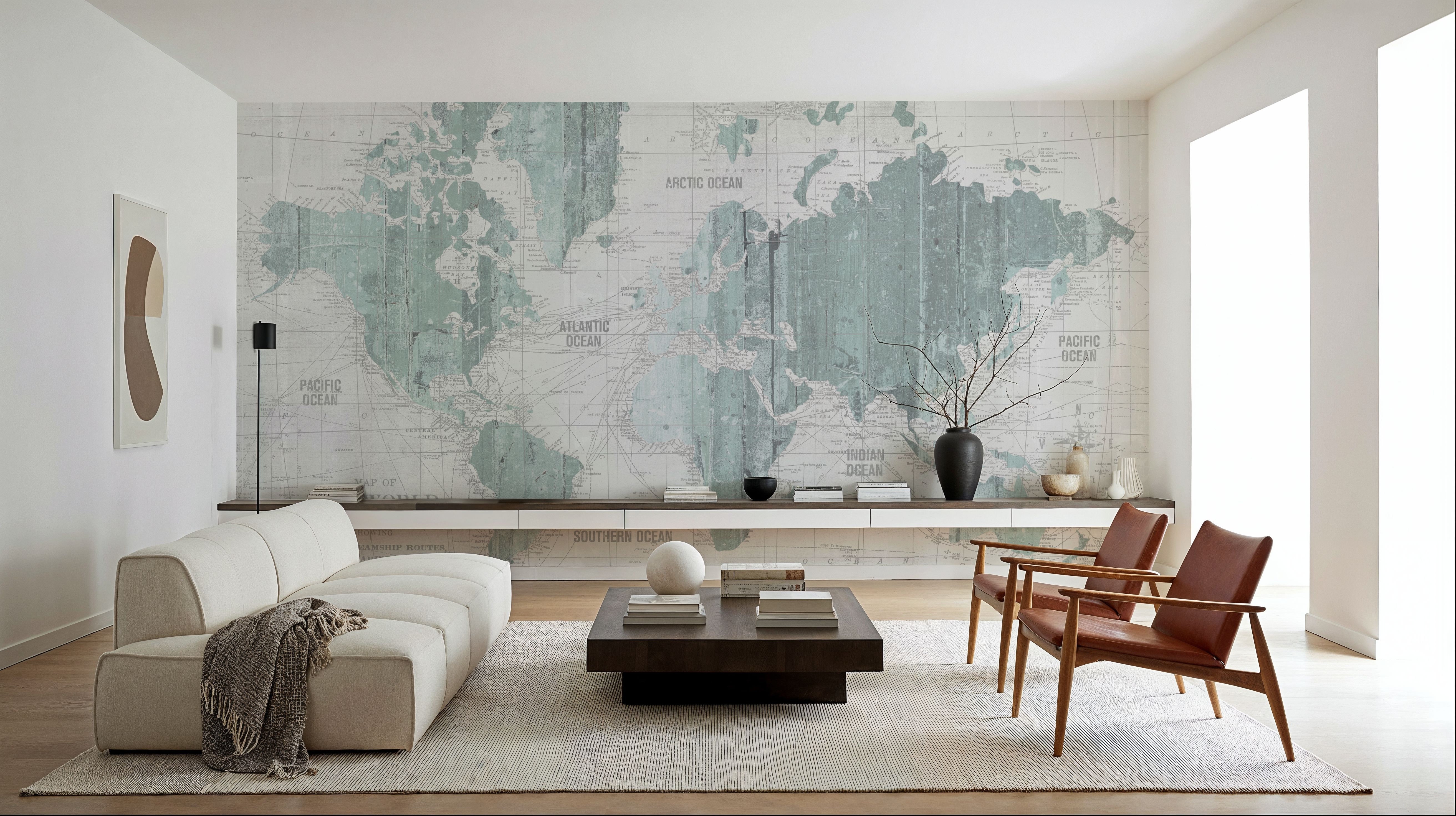 Old World Map Mint Gray