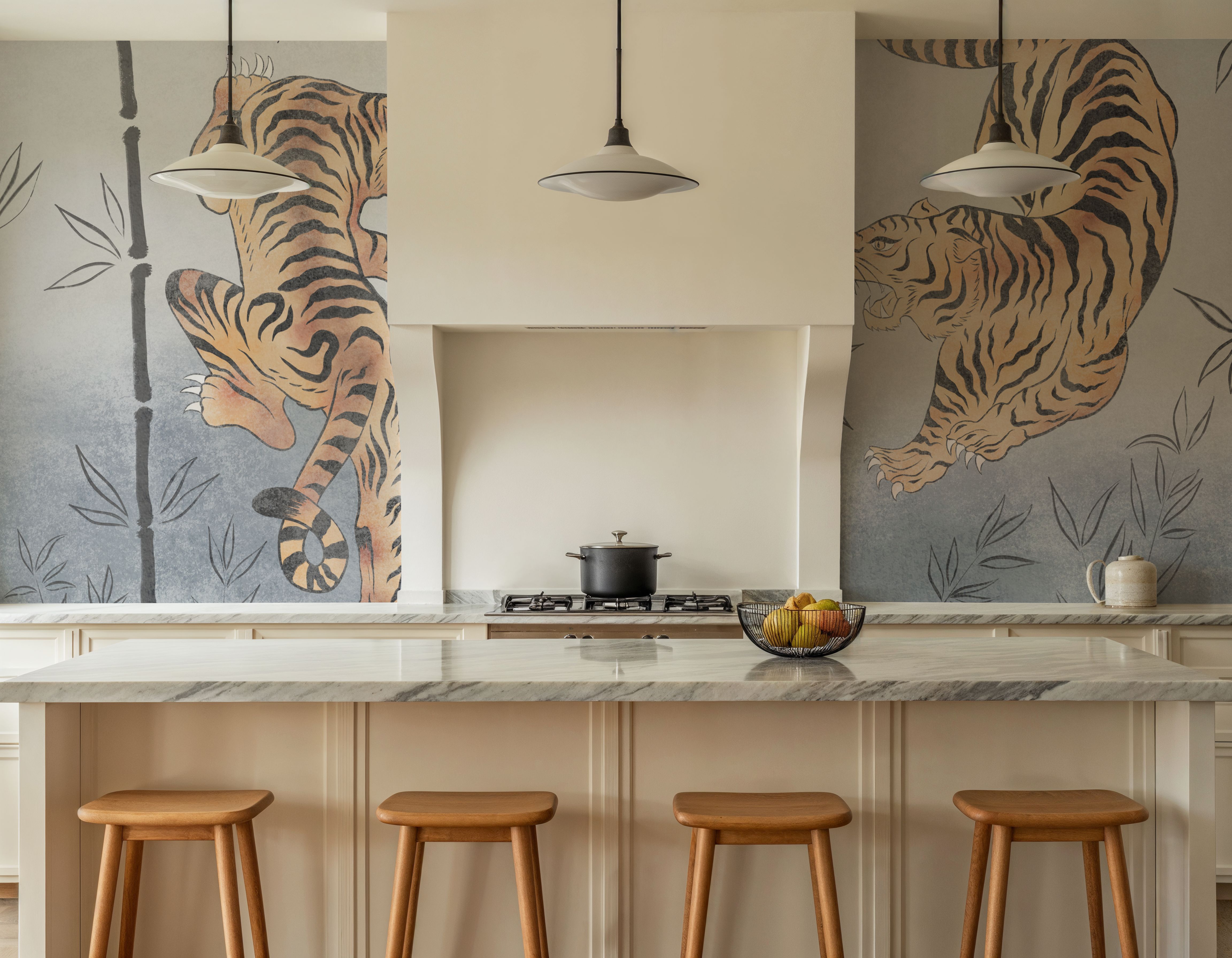 Asian Tigers, Blue, Tapeten