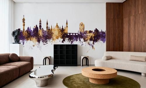 Zaragoza Spain Skyline Purple & Gold