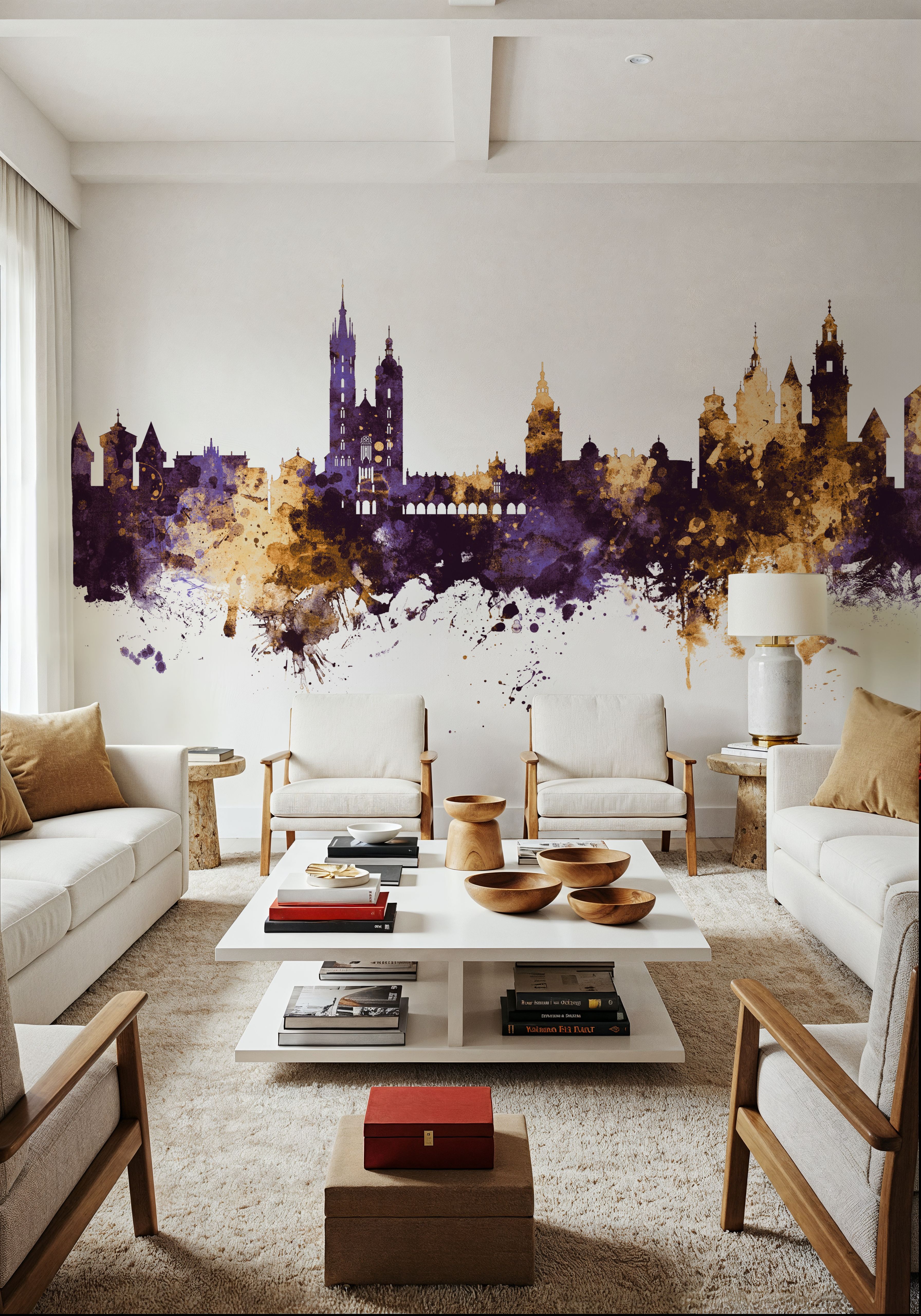 Krakow Skyline Purple & Gold