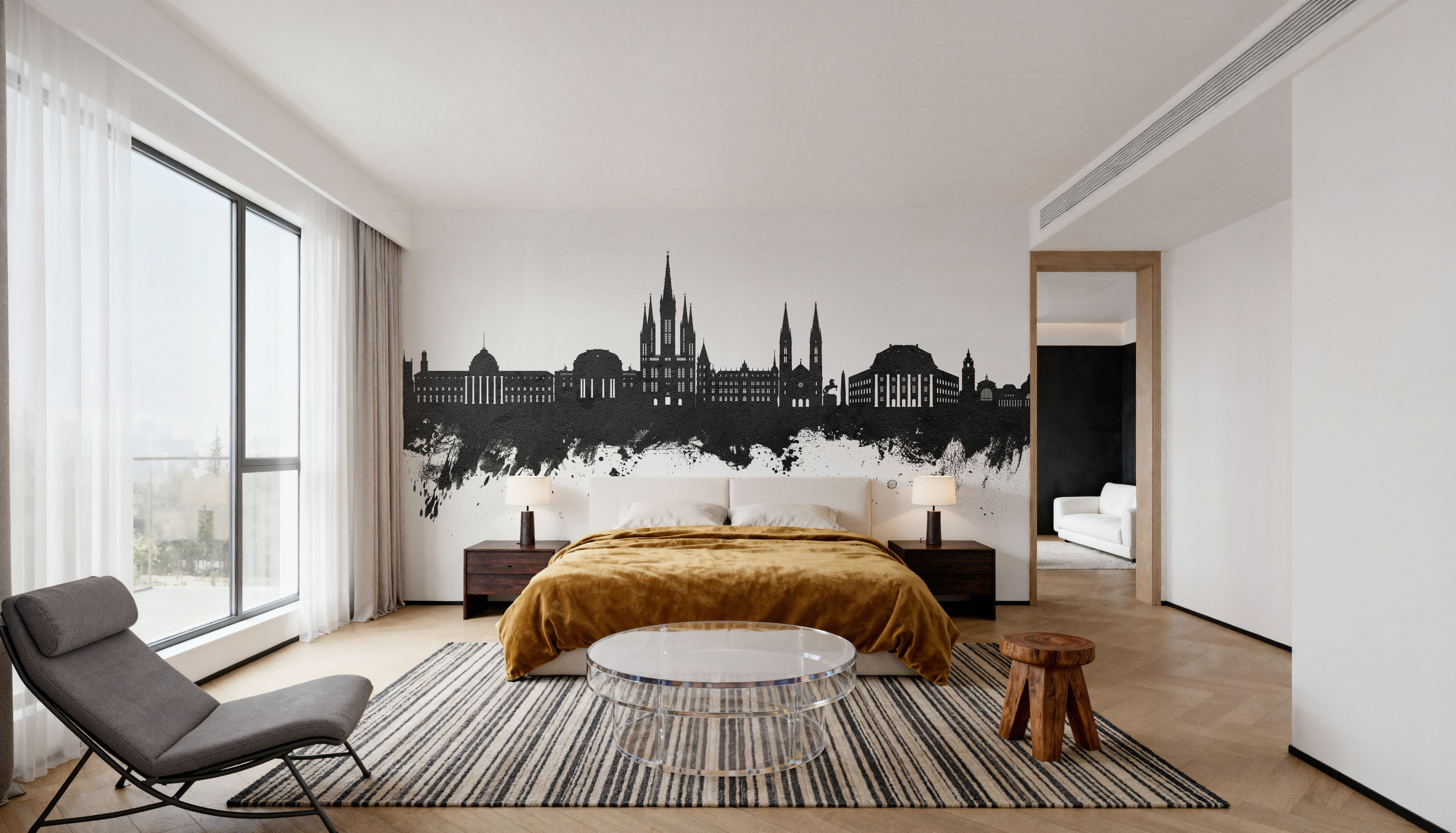 Weisbaden Germany Skyline Black & White