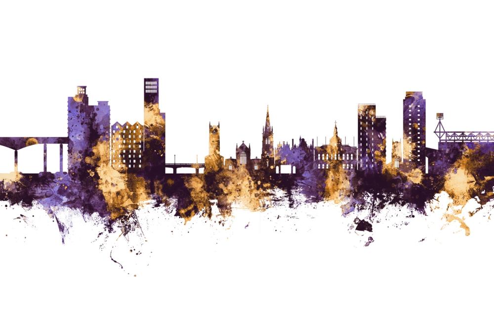 Ipswich England Skyline Purple & Gold