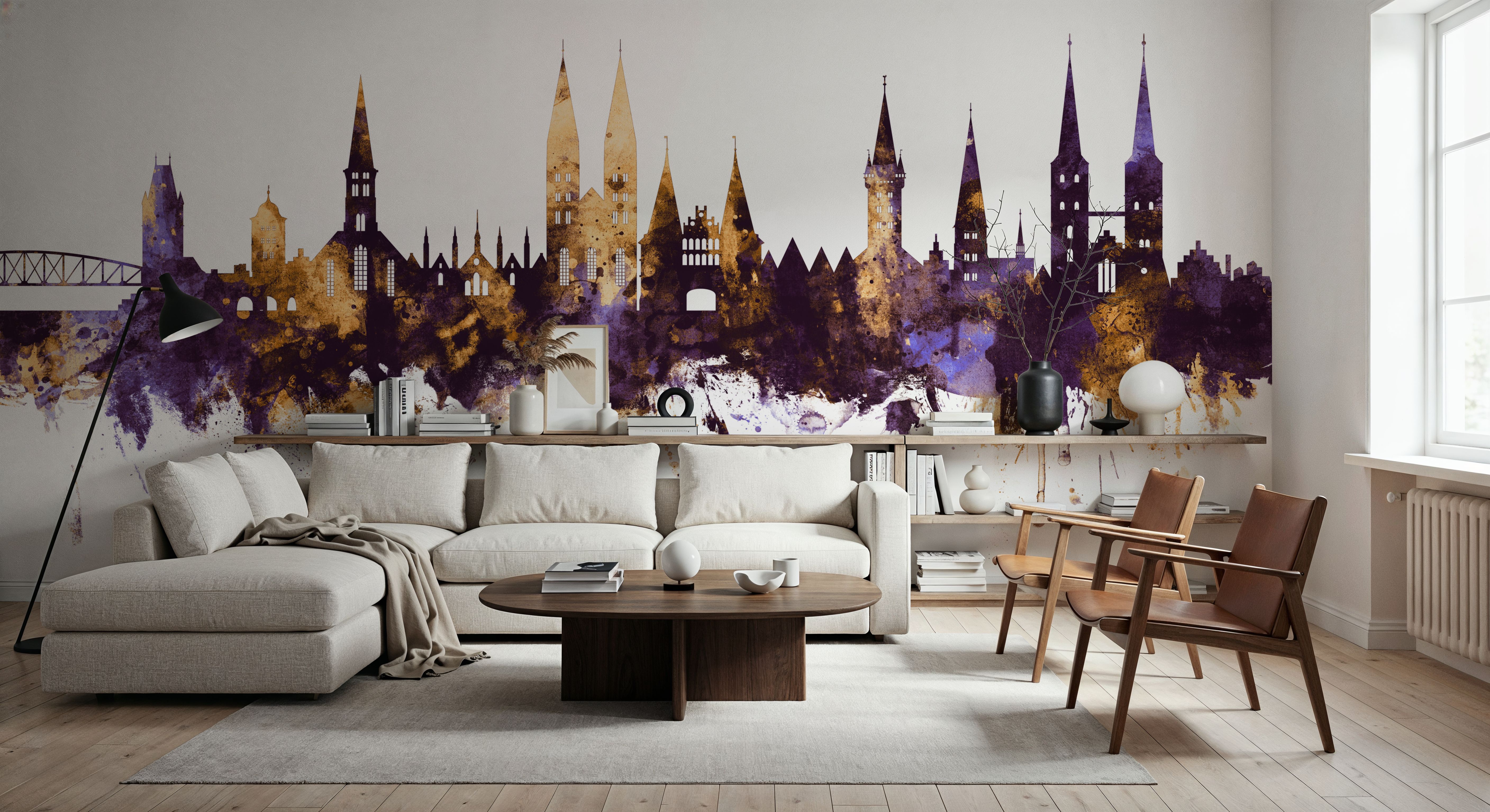 Lubeck Germany Skyline Purple & Gold