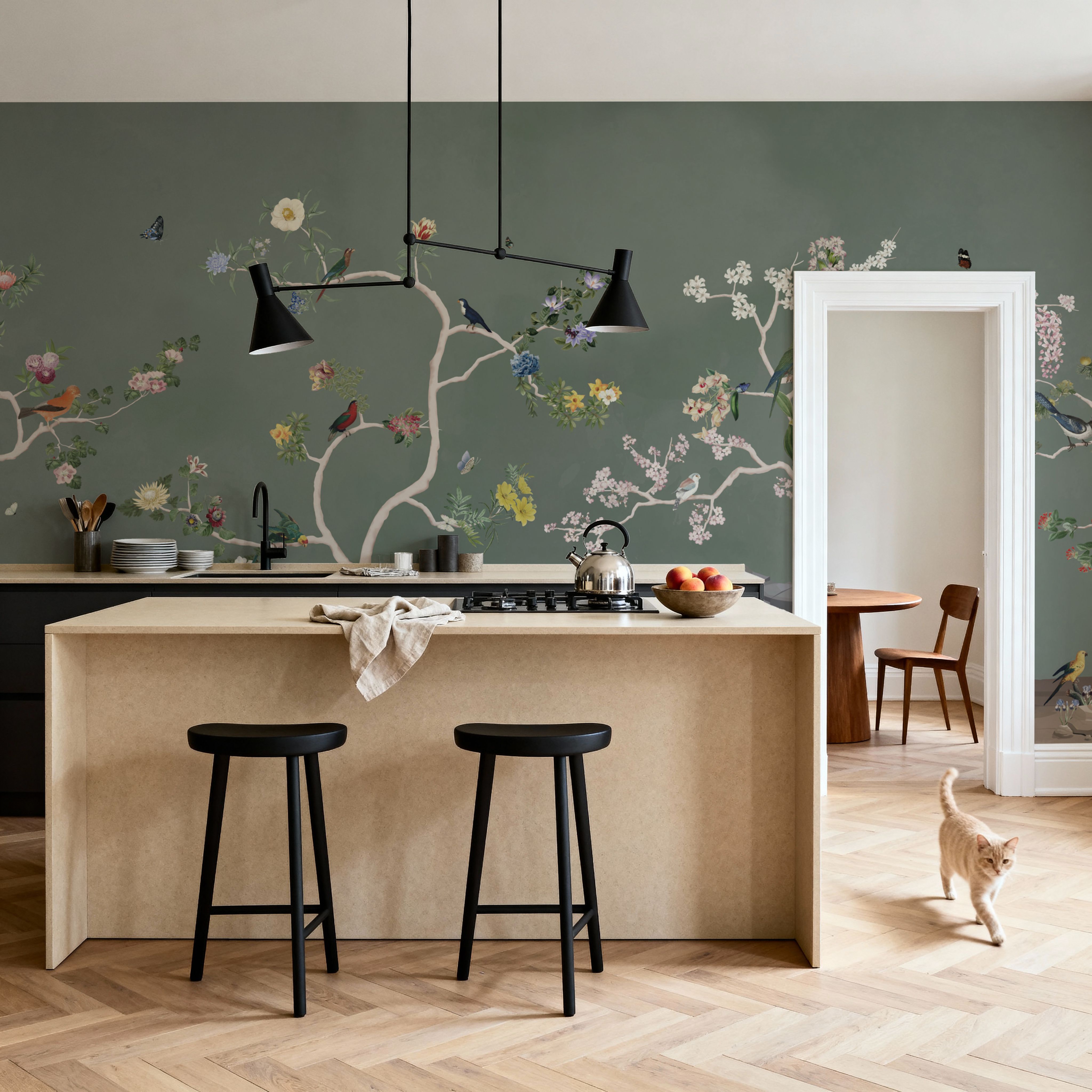 Birds in the Garden Dark Green