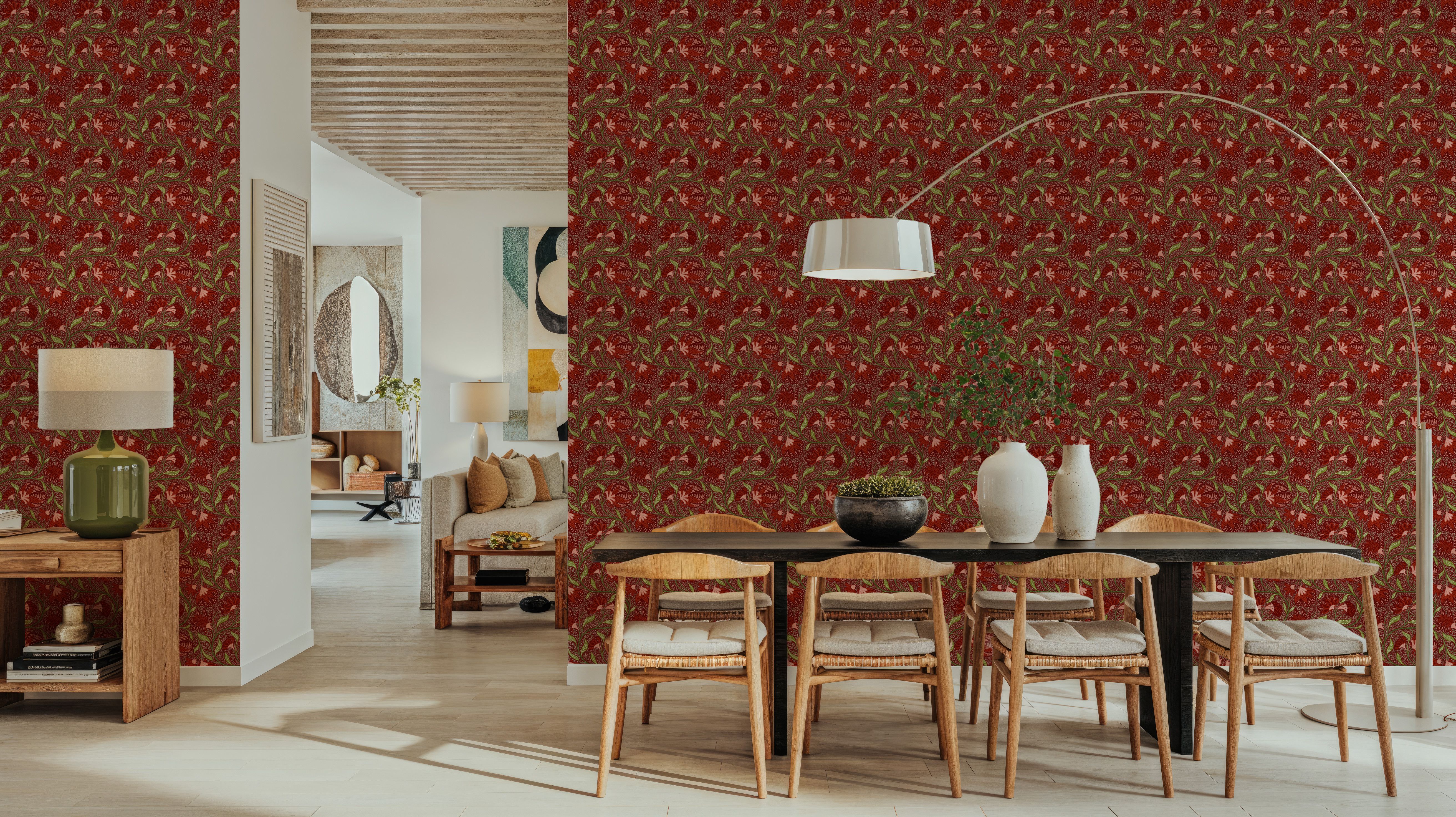 Indial Floral, Vermilion on Maroon
