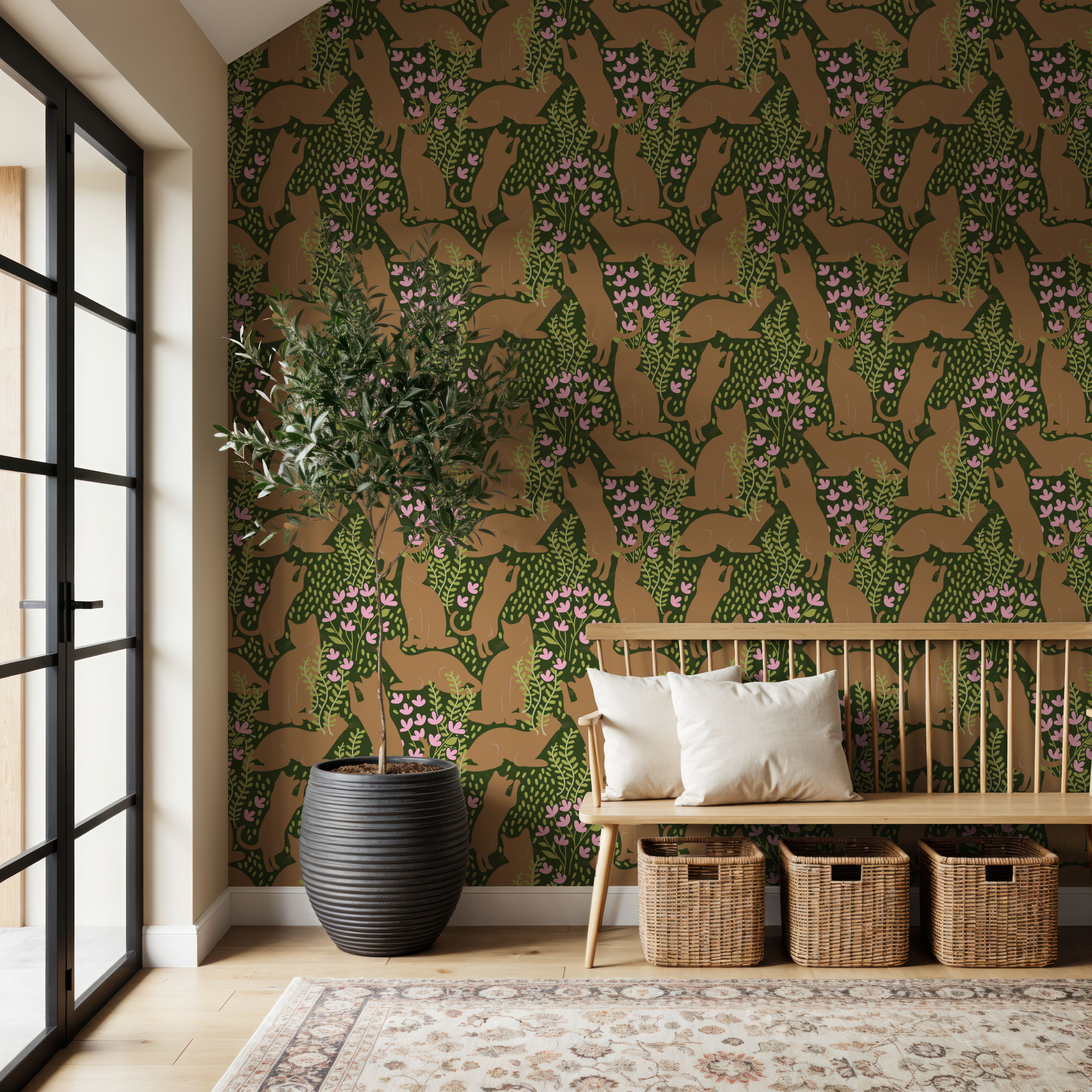 Hunters in The Garden, Green & Beige