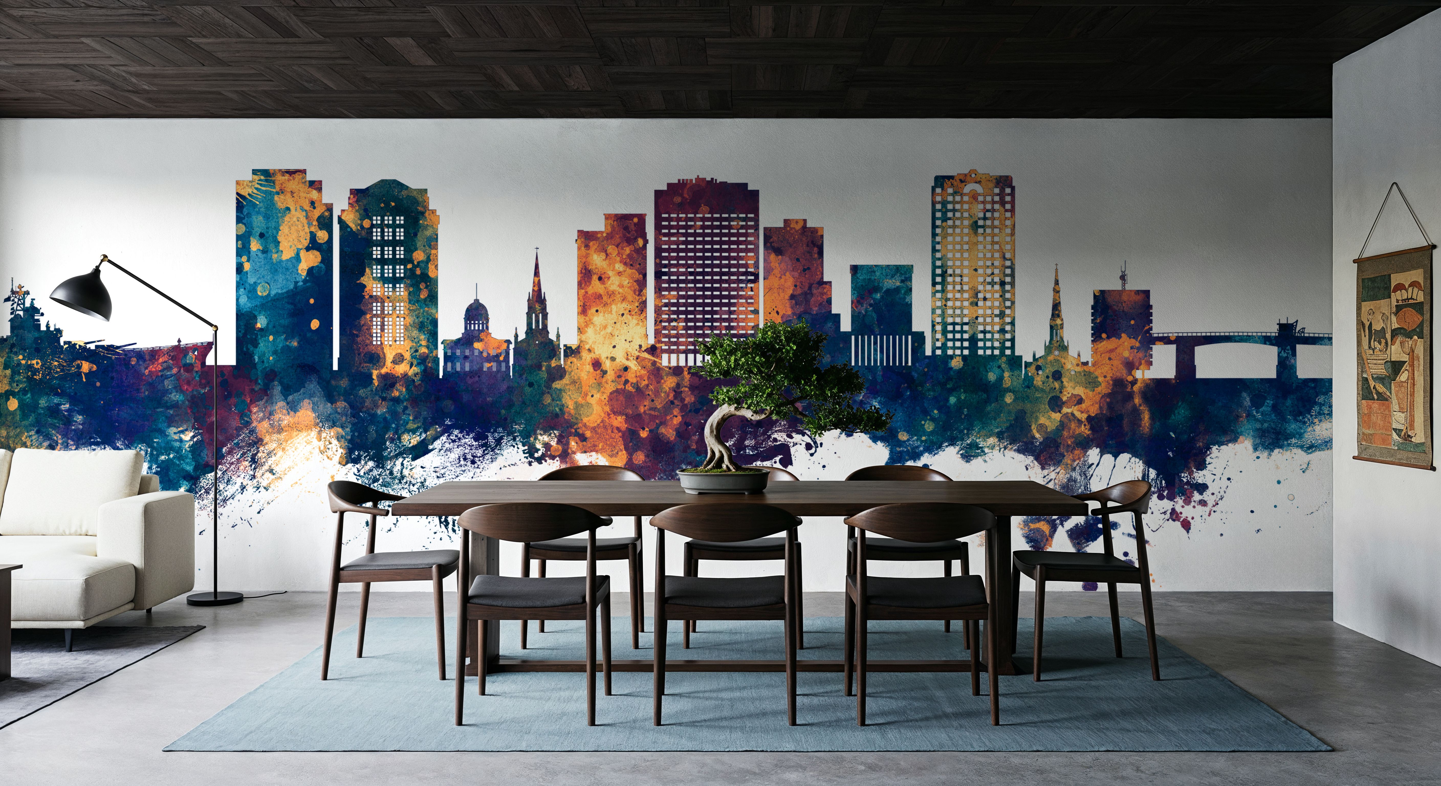 Norfolk Virginia Skyline Blue & Bronze, Wallpaper