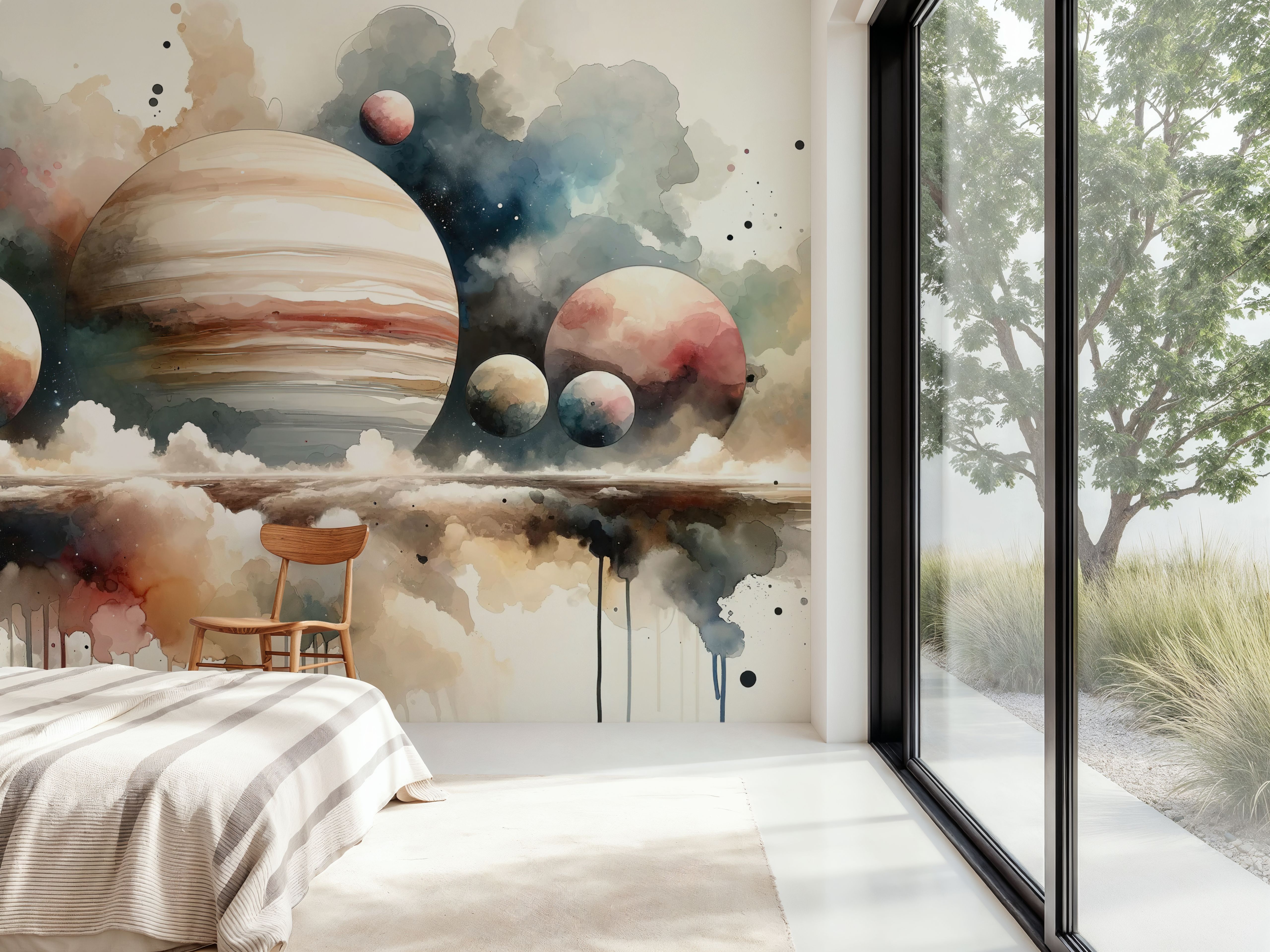 Surreal Planetary Landscape in Watercolor, Wallpaper
