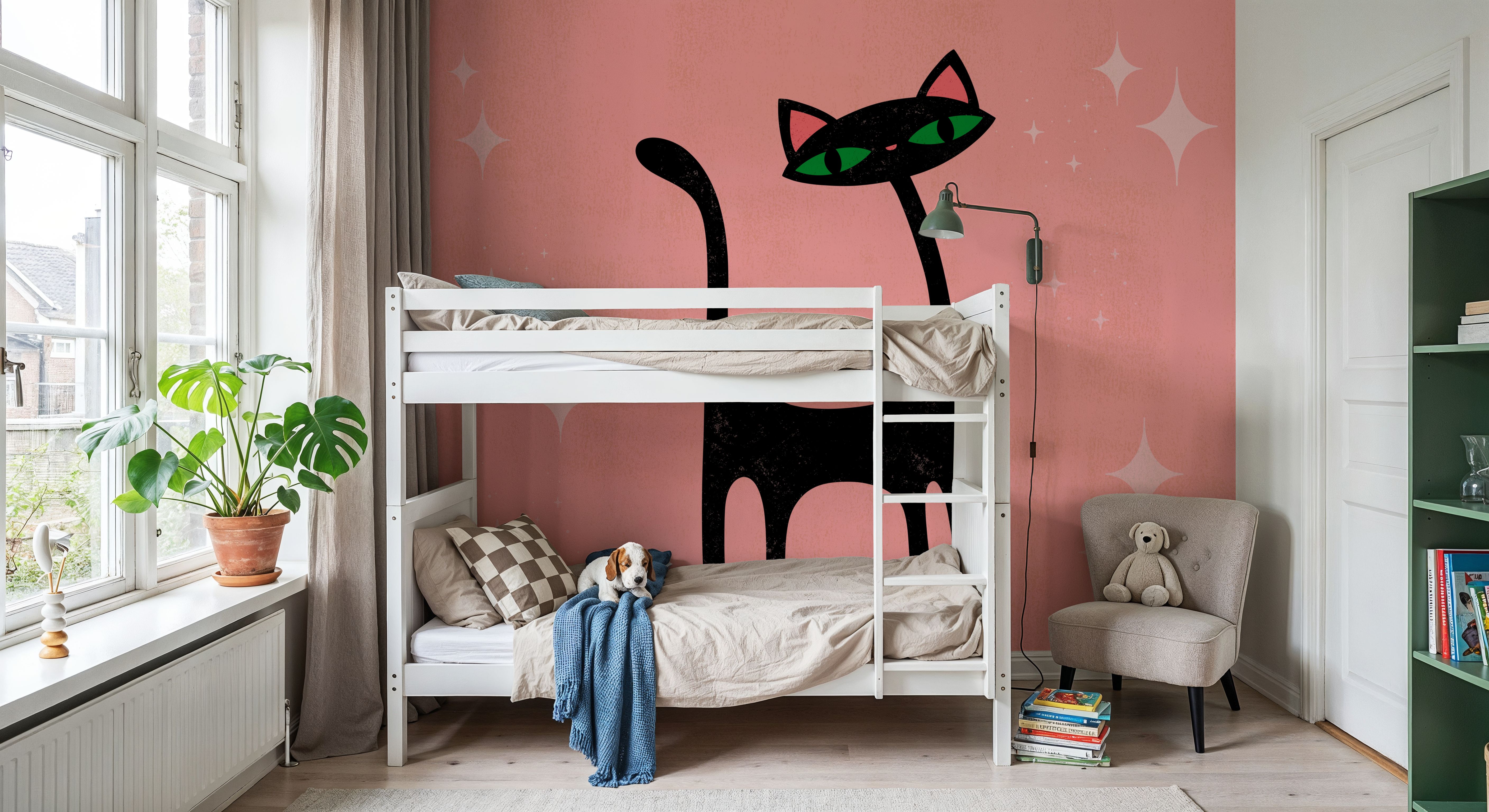 Retro Cat, Pink, Wallpaper