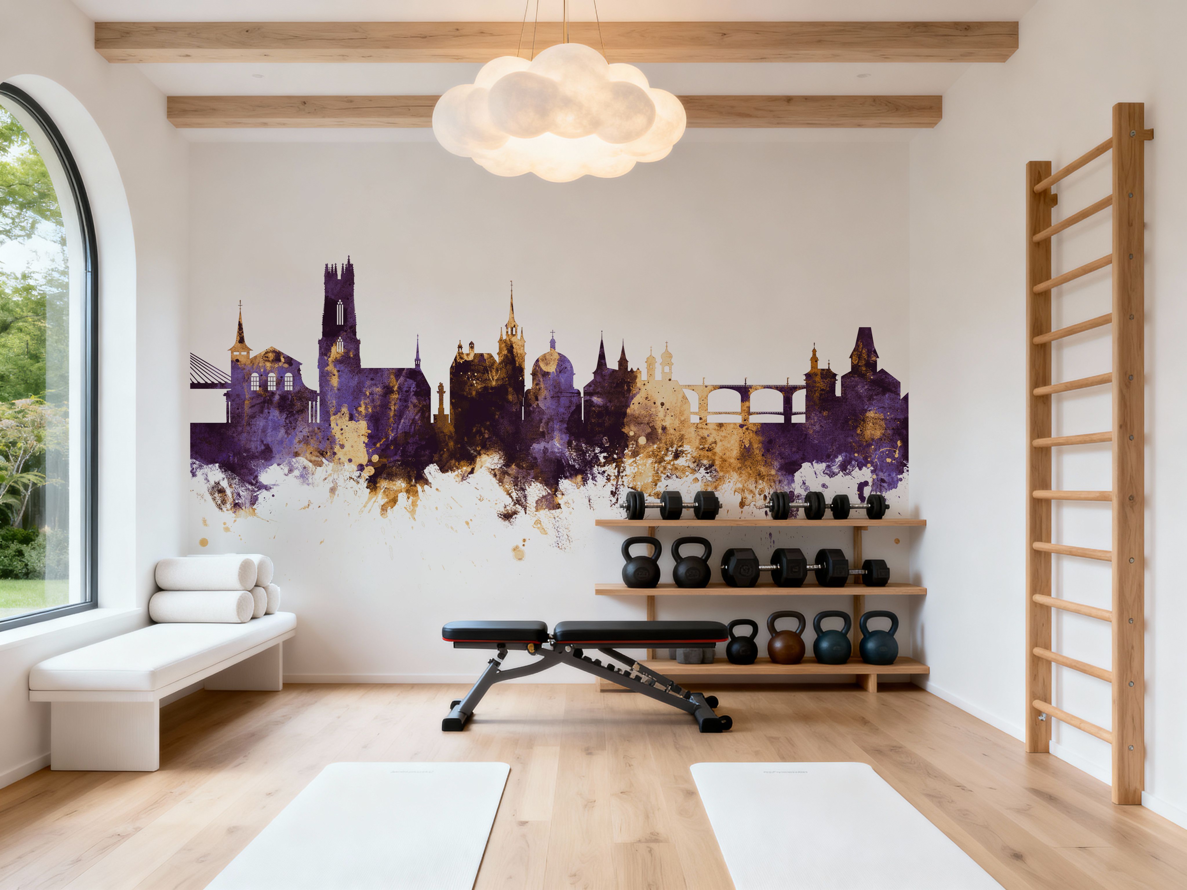 Fribourg Switzerland Skyline Purple & Gold