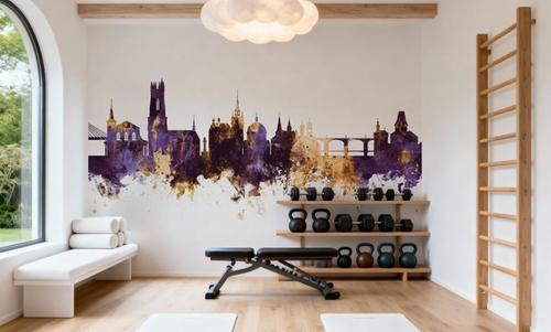 Fribourg Switzerland Skyline Purple & Gold