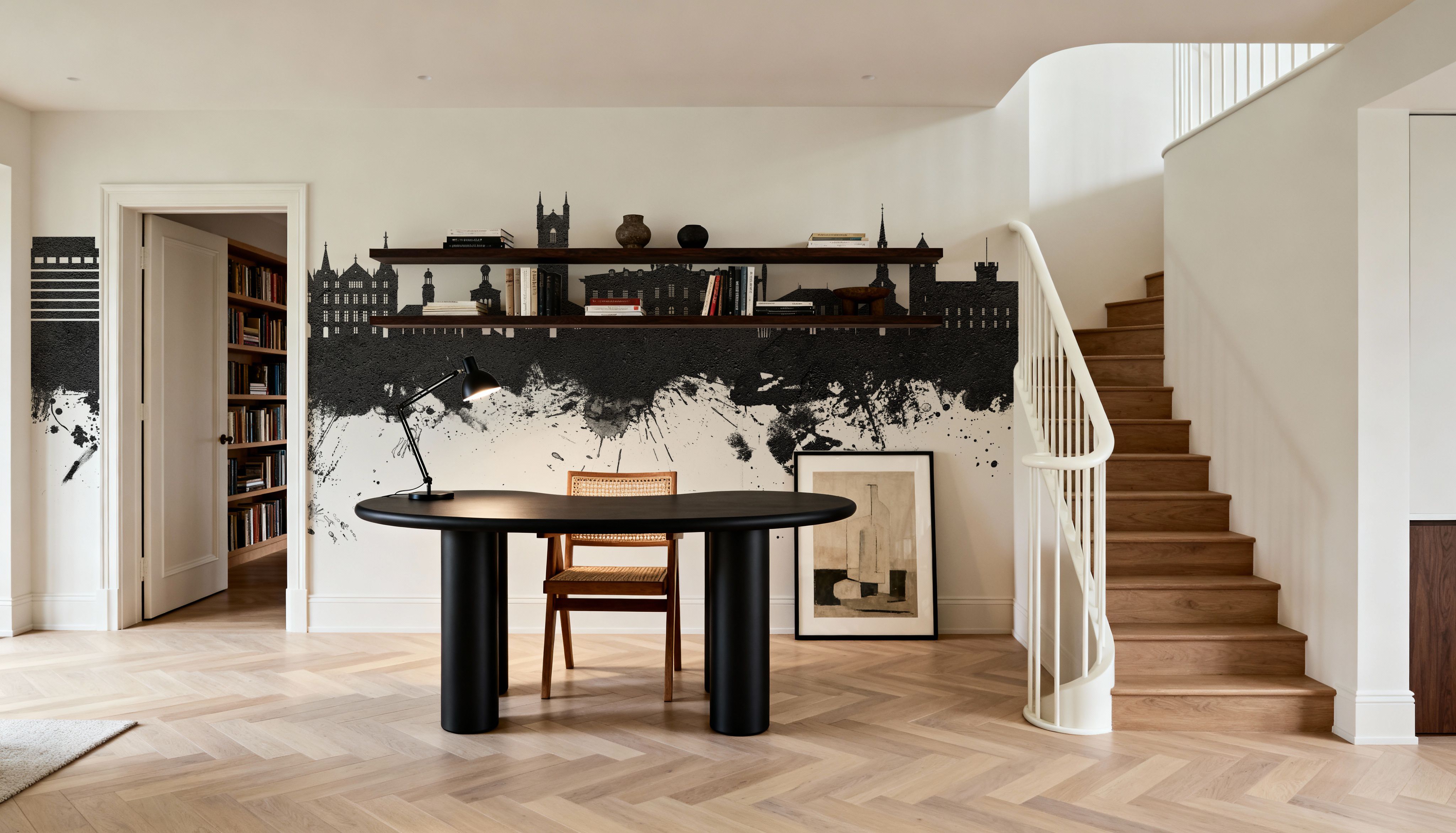 Vevey Switzerland Skyline Black & White, Tapeten