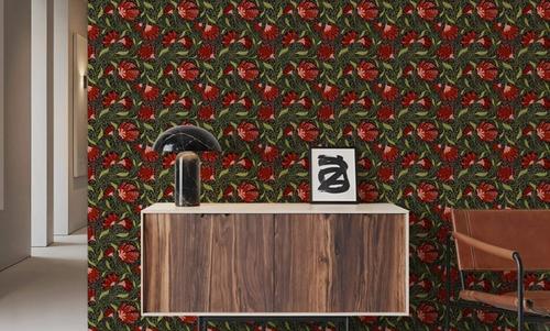 Indial Floral, Vermilion on Midnight