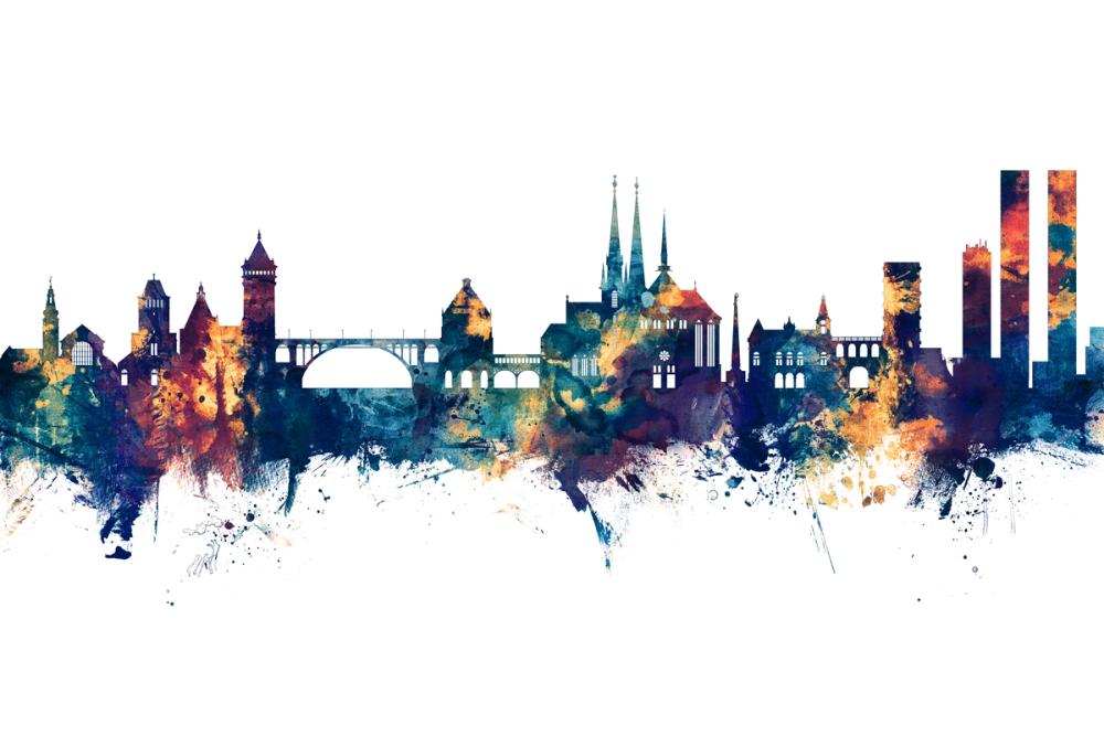 Luxembourg City Skyline Blue & Bronze