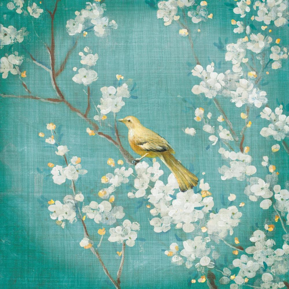 White Cherry Blossoms II on Blue Aged