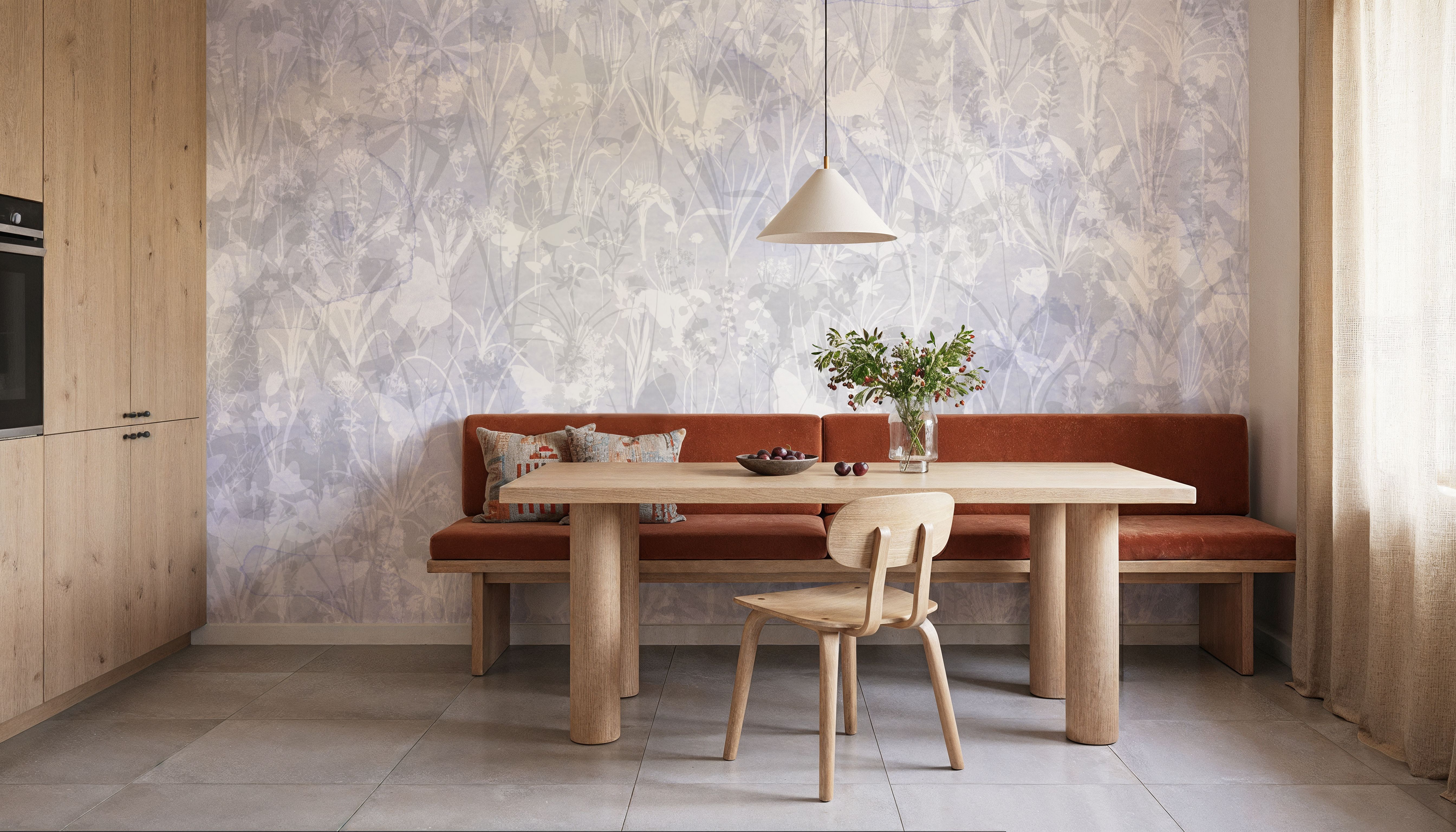 Herbals and Butterflies Double Silhouette Blue, Wallpaper