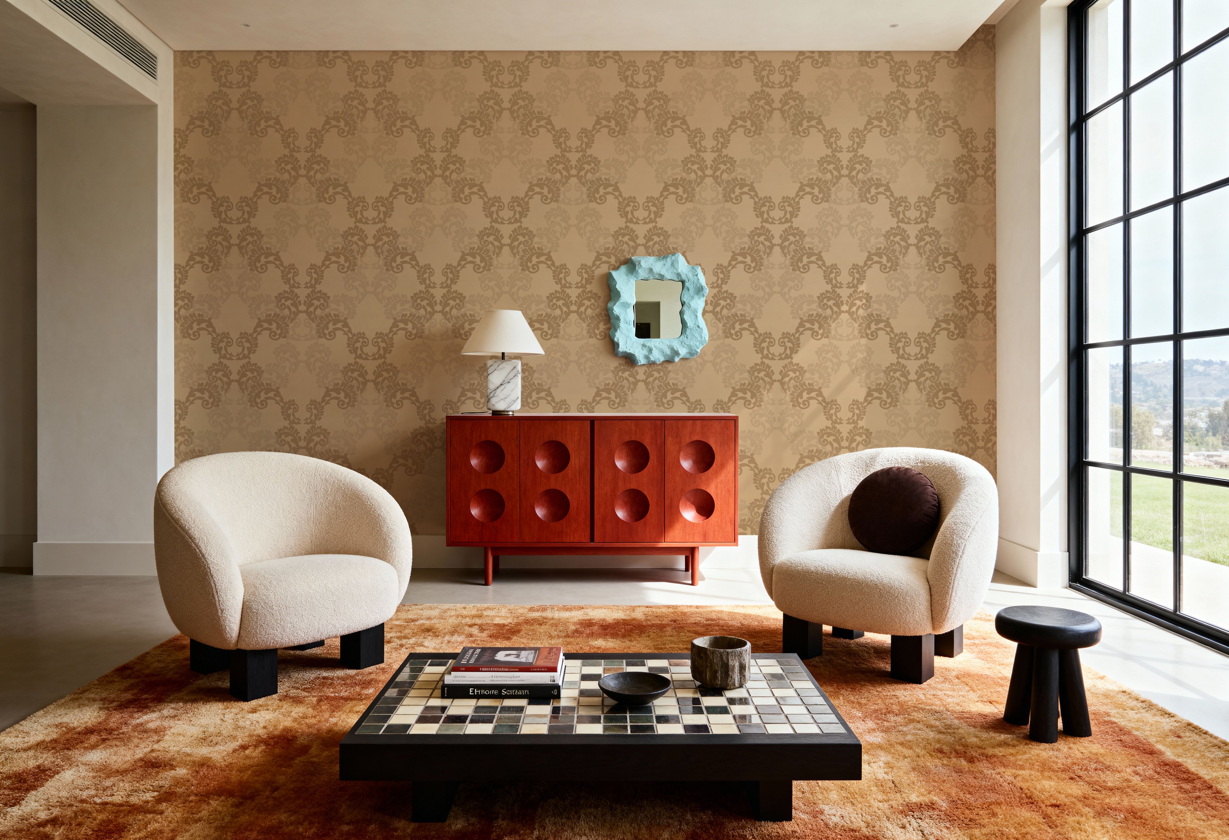 Overlay Damask Brown, Papier peint