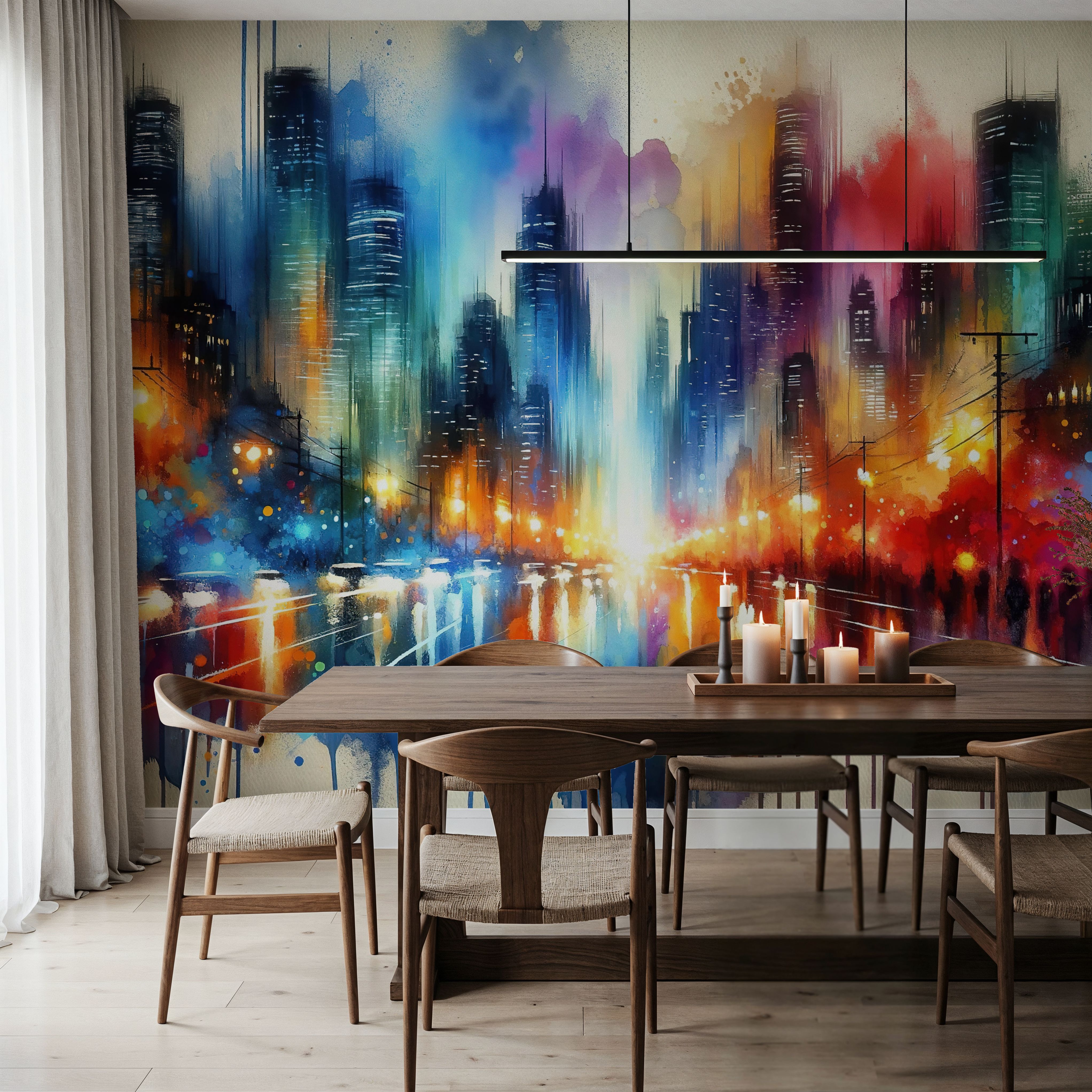Watercolor Abstract Skyline At Night