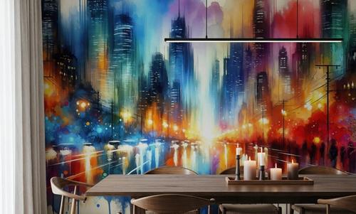 Watercolor Abstract Skyline At Night
