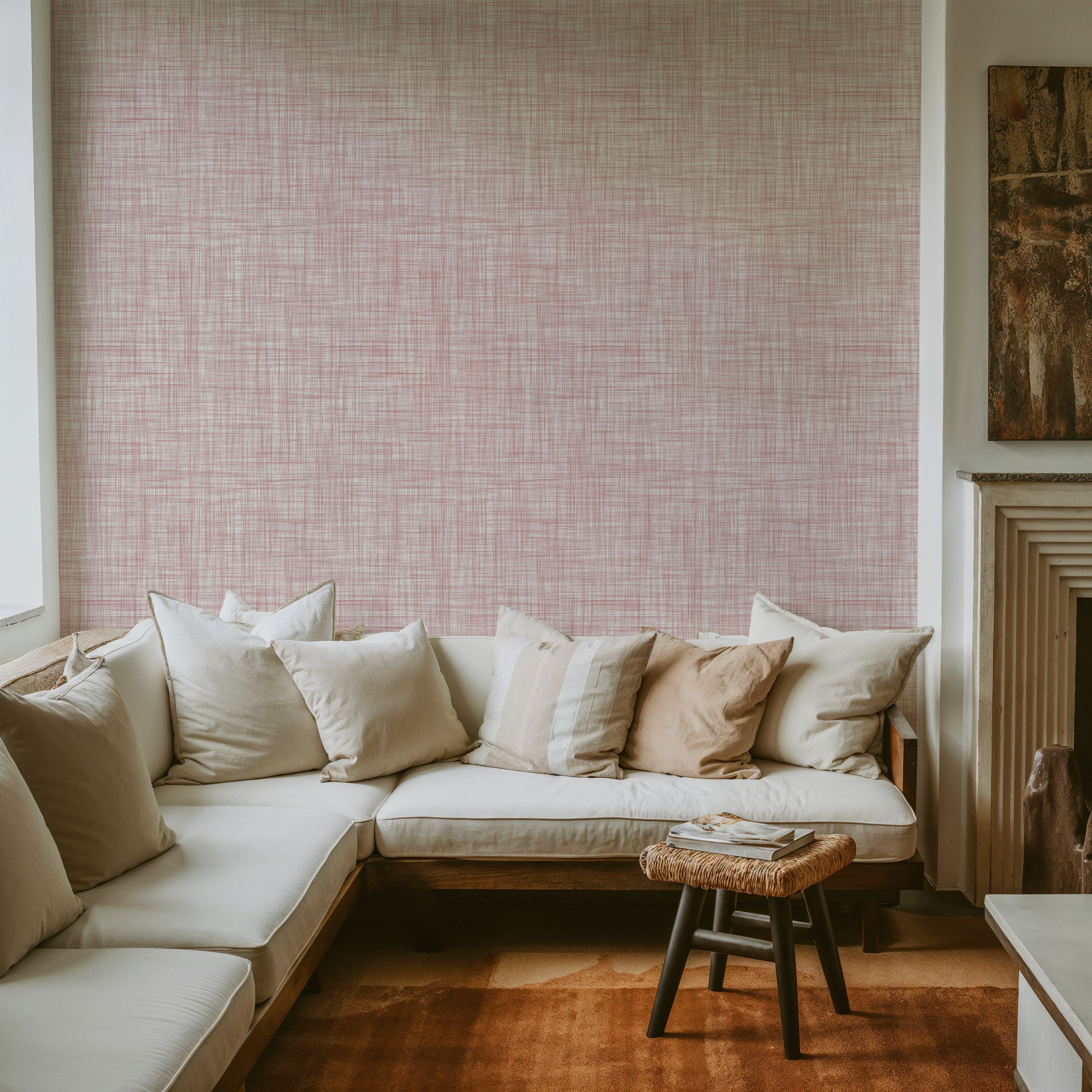 Mottled Linen Effect, Blush Pink, Behang
