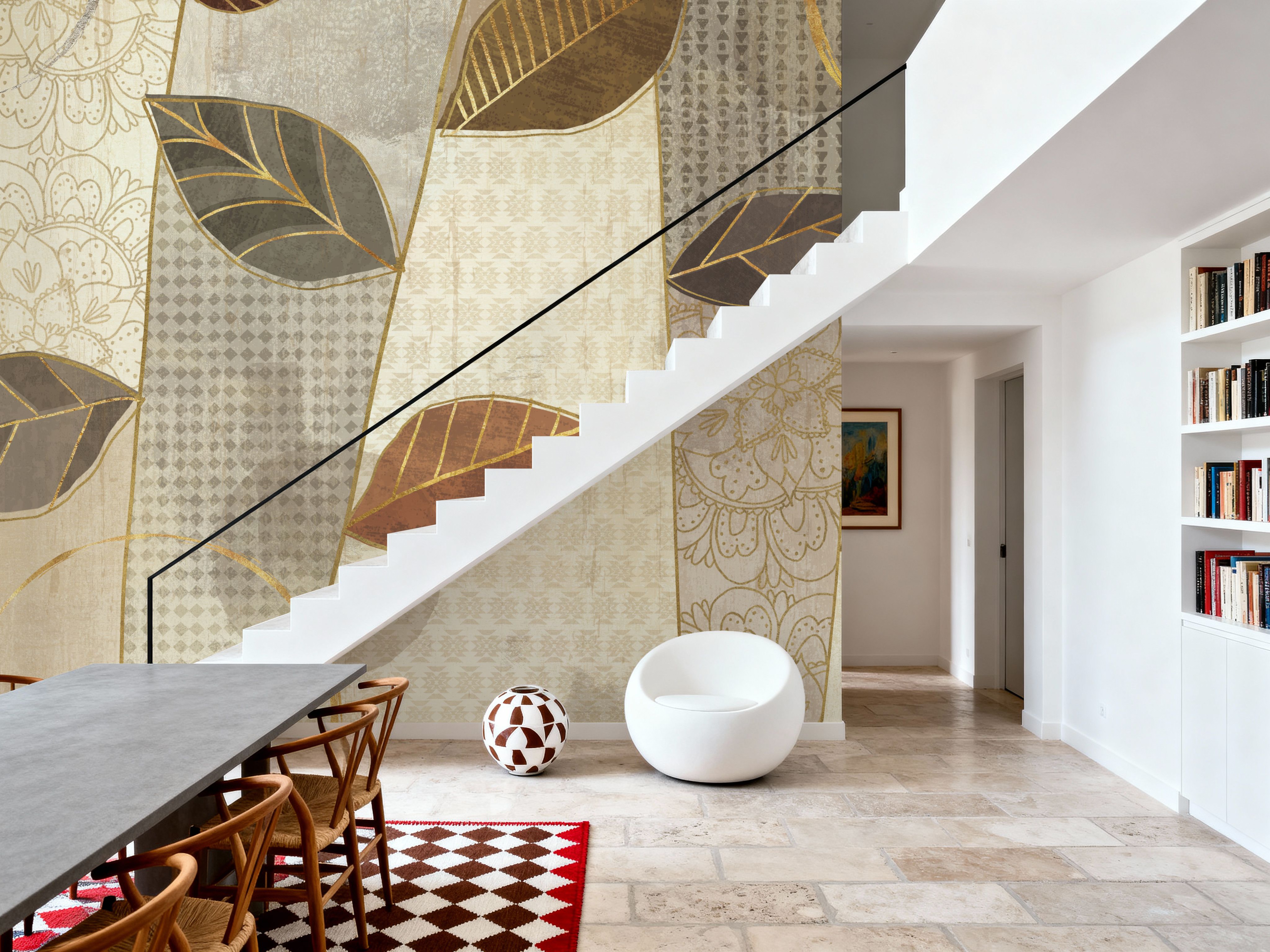 Wall Mural - Bohemian Leaves I Neutral - Abstract Graphics mural wallpaper - Yellow - Bedroom - Wallism US - Premium, Textured or Peel & Stick