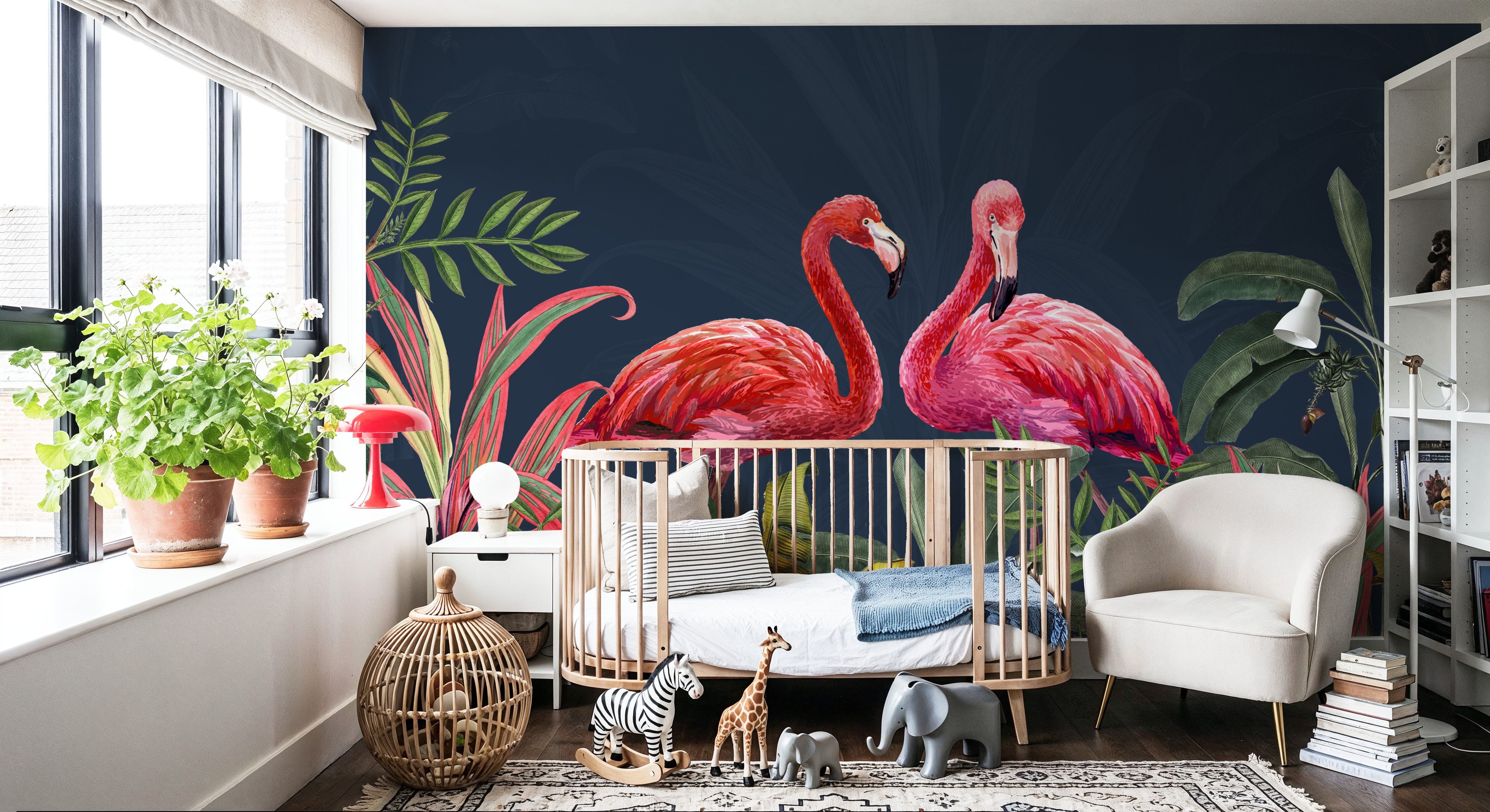 Shy Flamingos Blue, Wallpaper