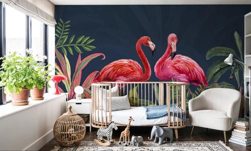 Shy Flamingos Blue