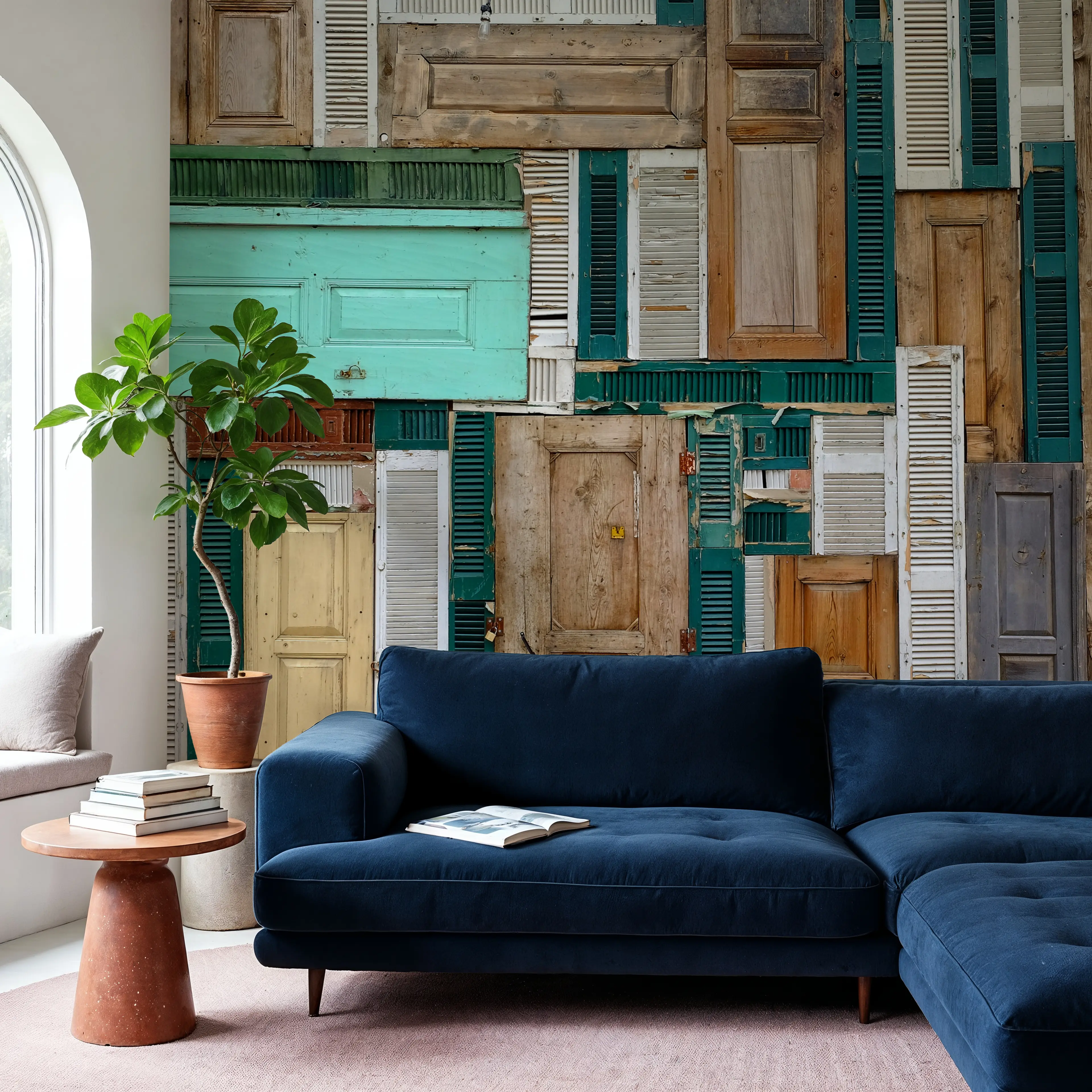 Wall Mural - The Doors - Windows Wood mural wallpaper - Brown - Offices - Wallism UK - Peel & Stick or Paste-the-Wall