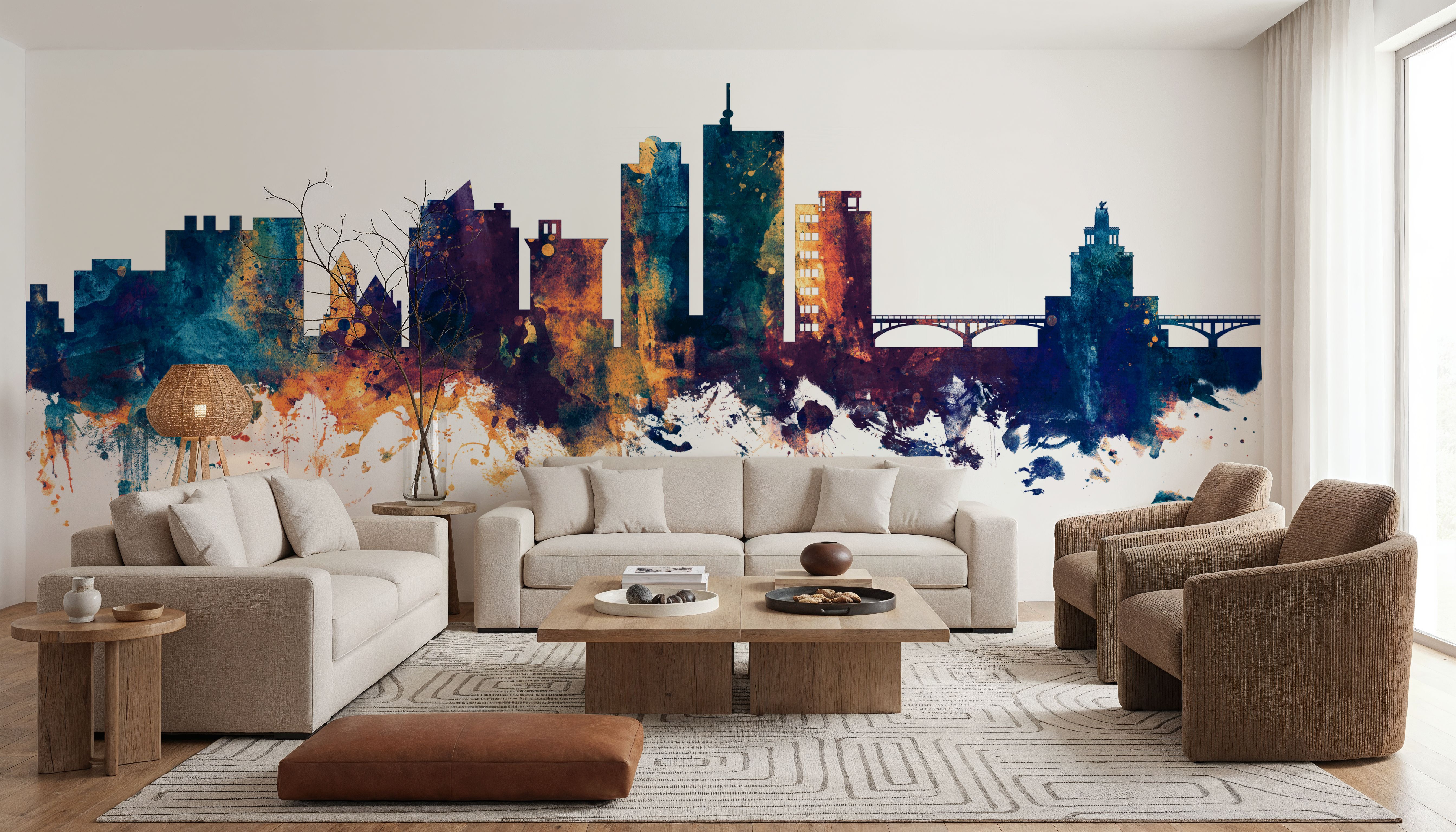 Cedar Rapids Iowa Skyline Blue & Bronze