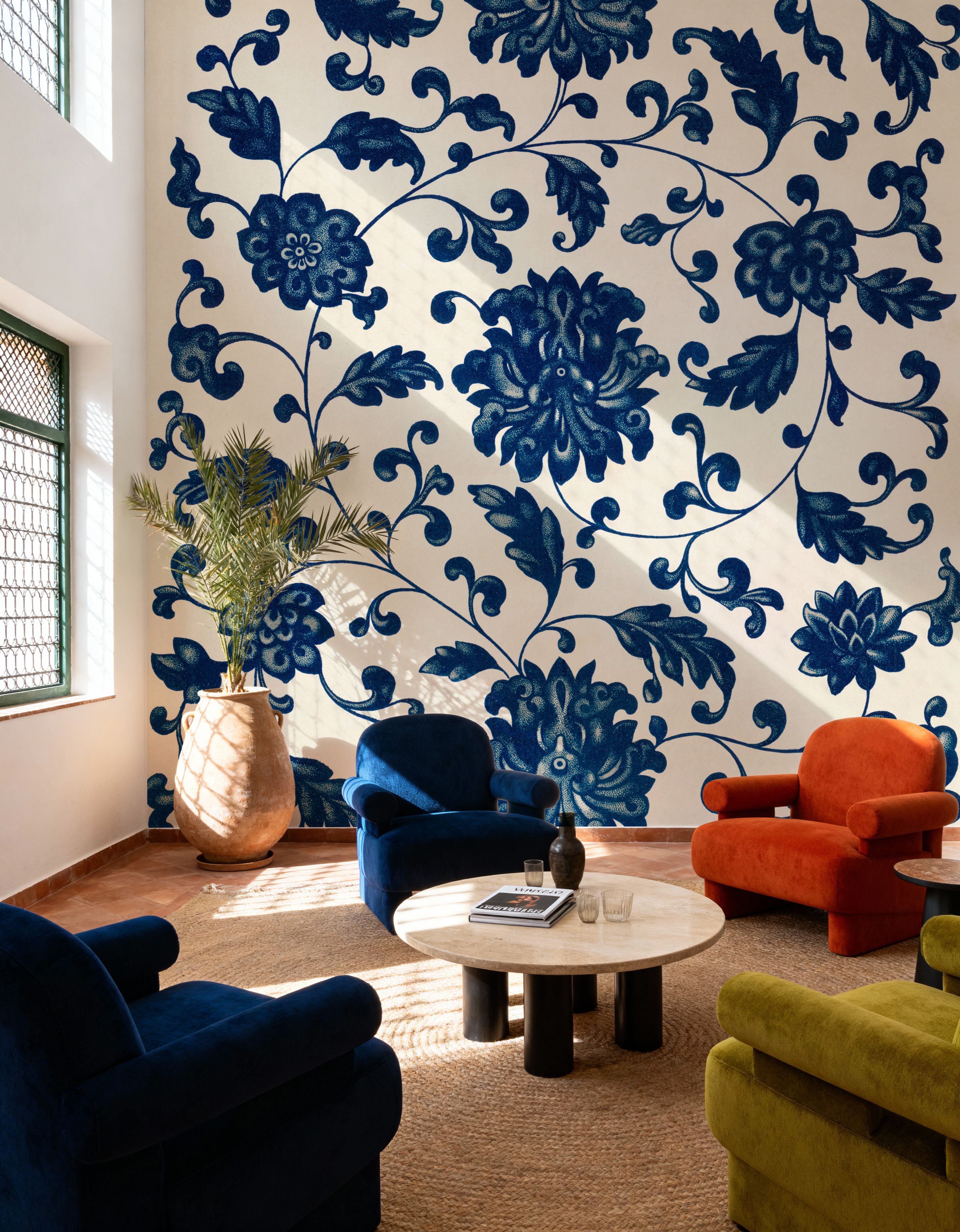 Chinese Ornament, Blue Flowers