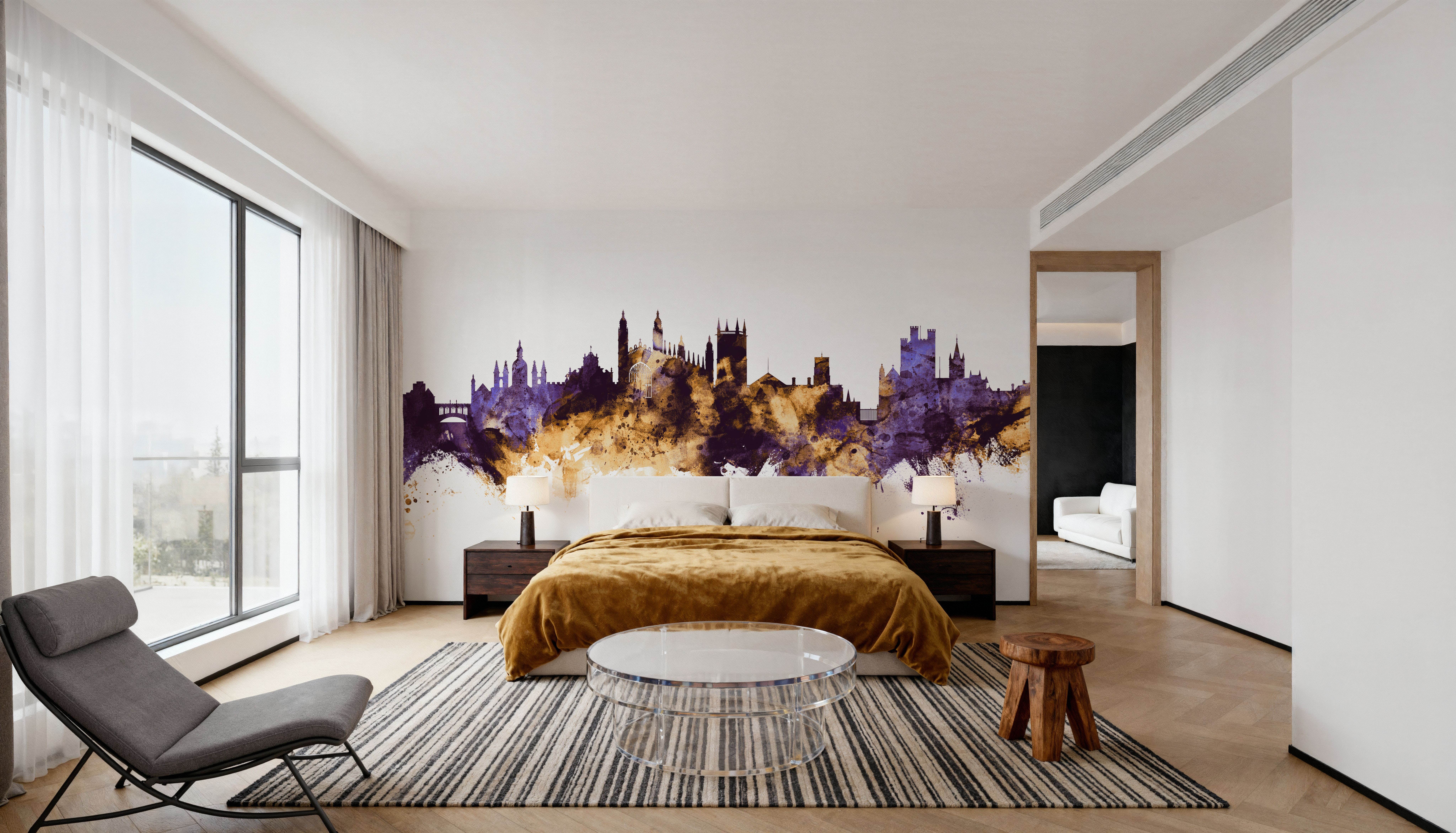 Cambridge England Skyline Purple & Gold