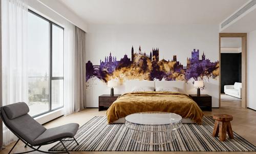 Cambridge England Skyline Purple & Gold