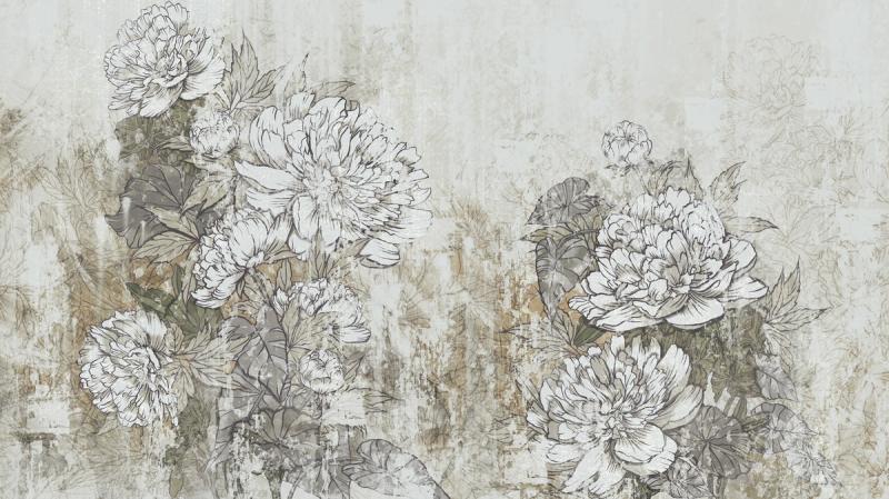 Vintage Peonies wallpaper mural 100% PVC-free and non-toxic