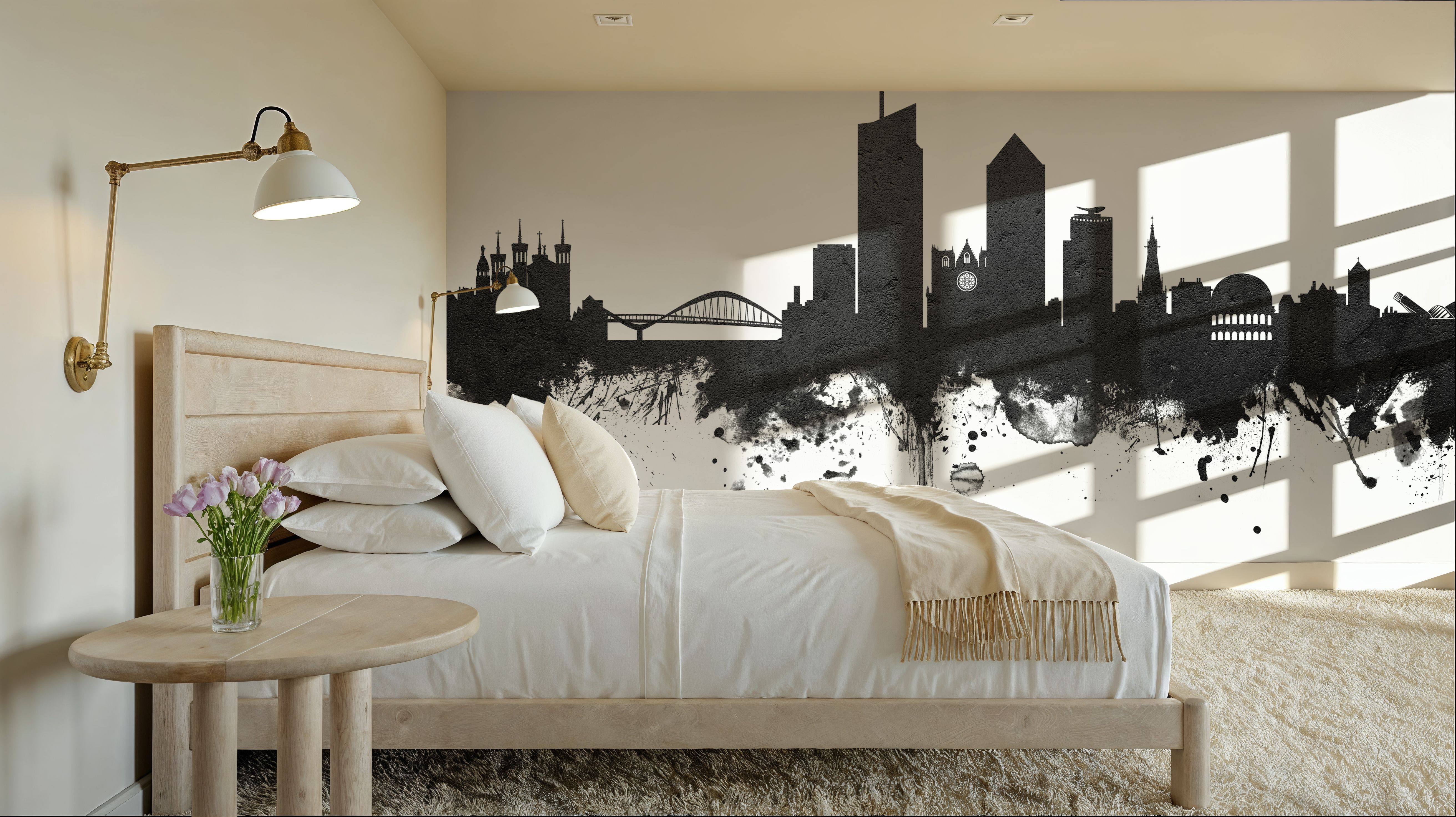 Lyon France Skyline Black & White