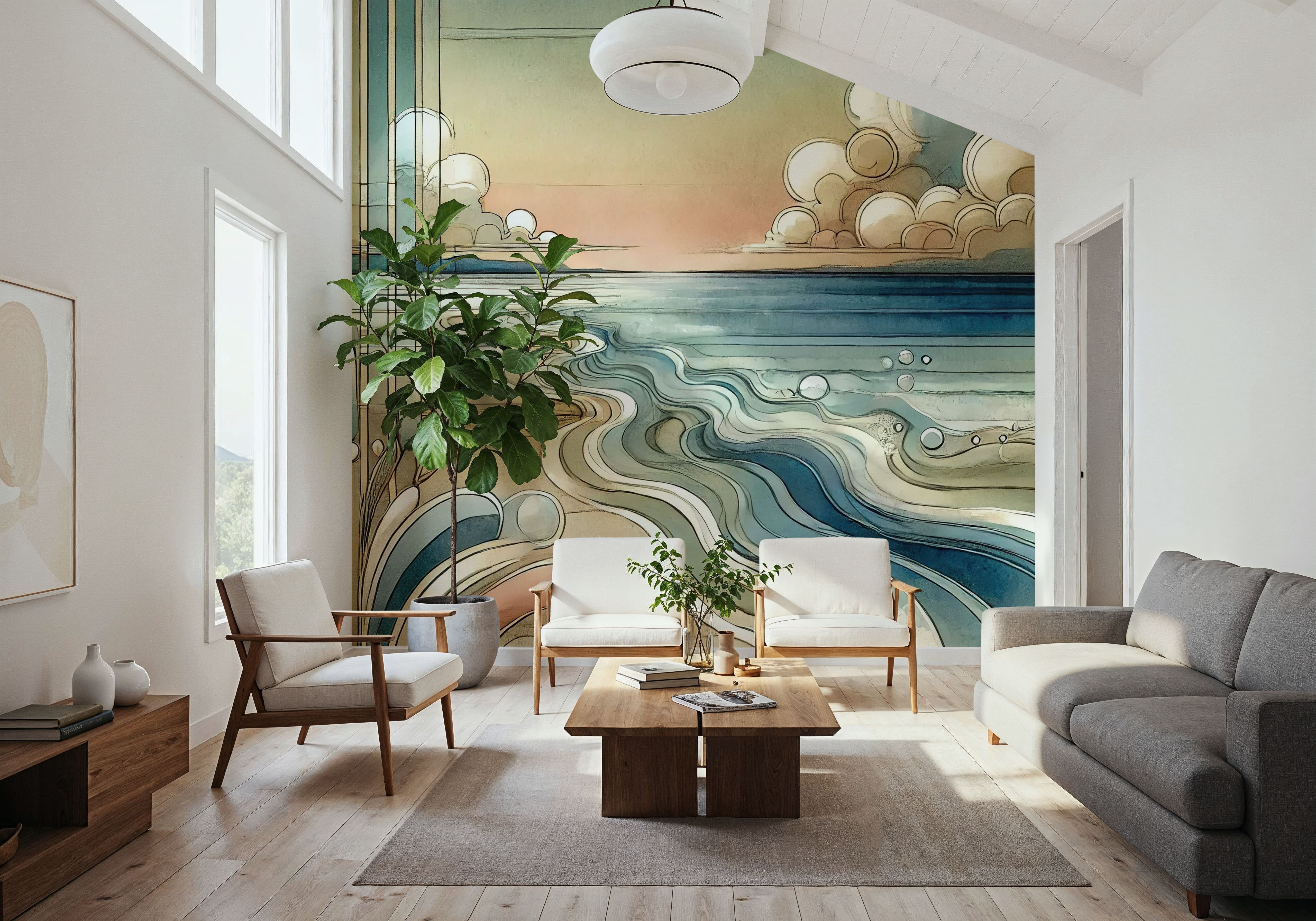 Abstract Coastal Dusk in Art Deco