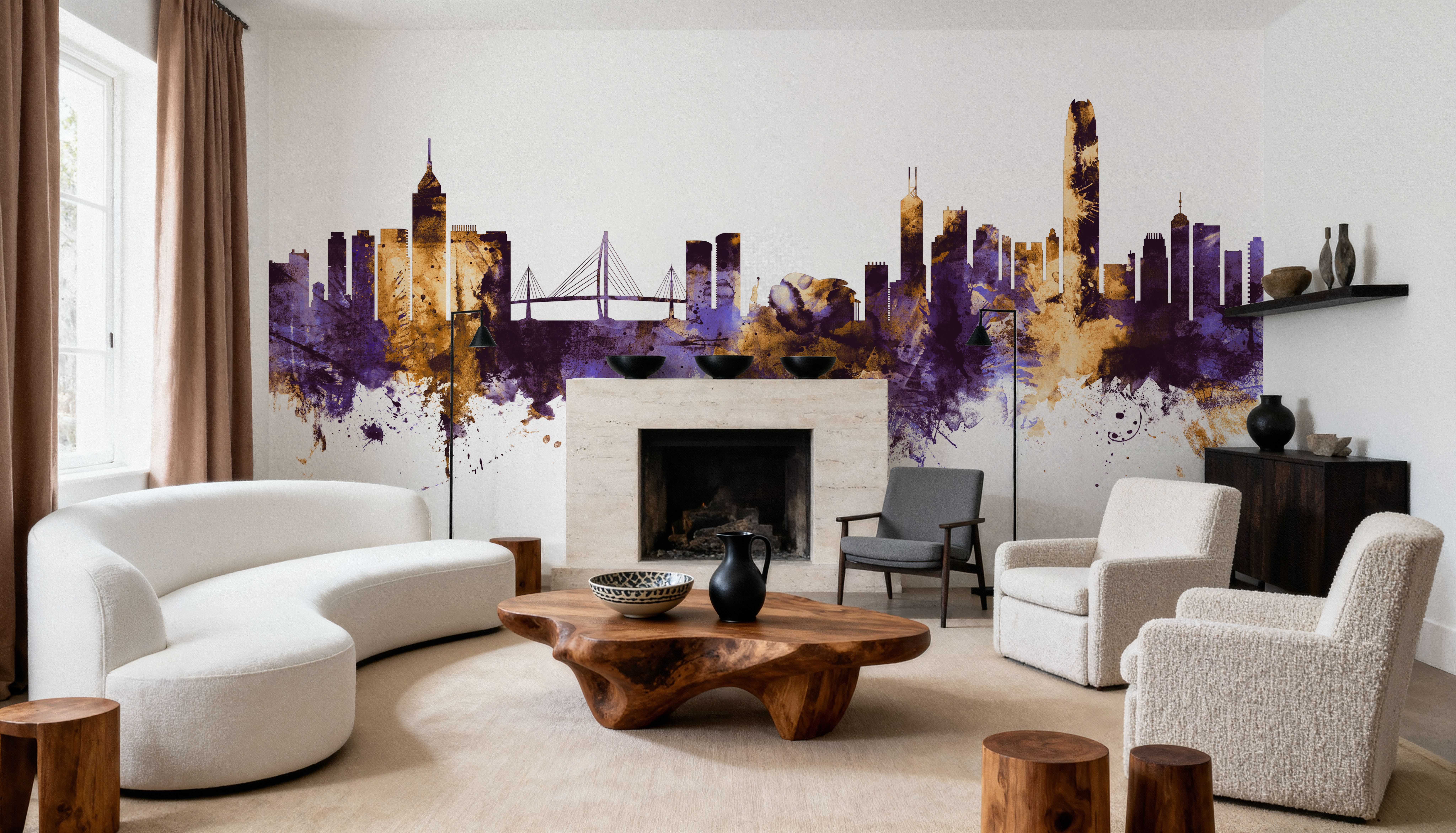 Hong Kong Skyline Purple & Gold, Wallpaper