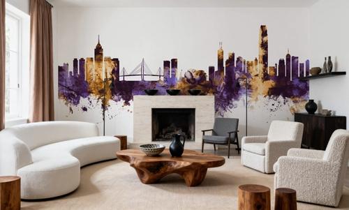 Hong Kong Skyline Purple & Gold