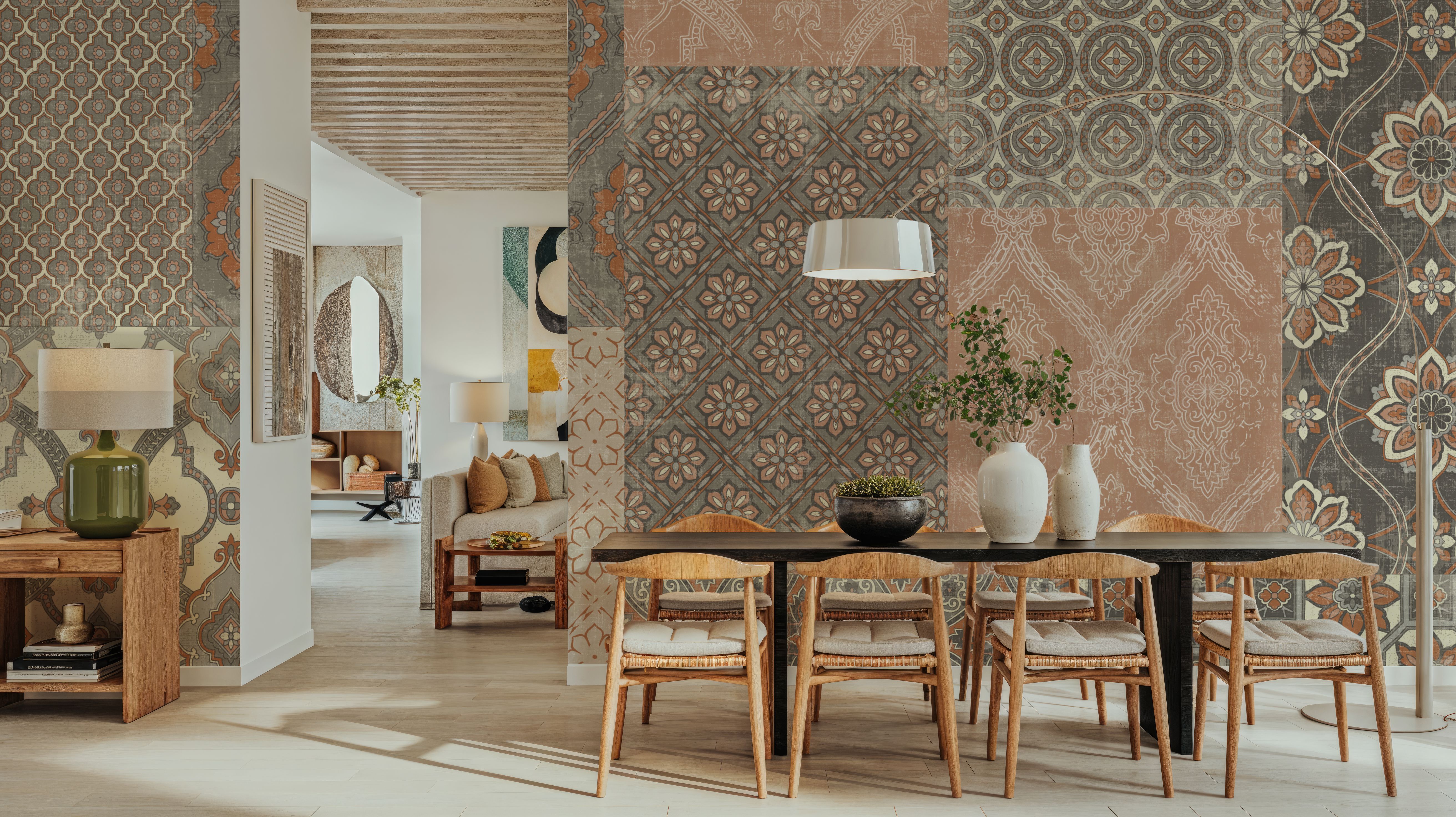 Venetian Patchwork I Orange Gray, Wallpaper