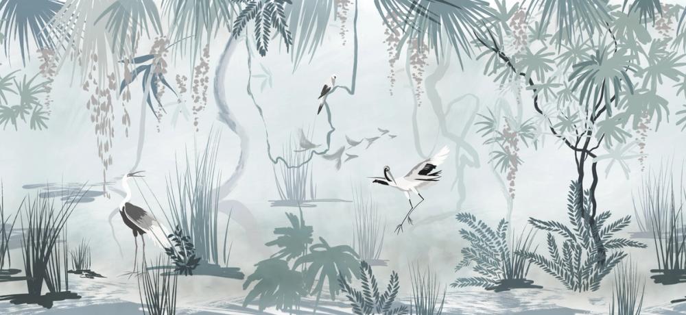 Painted Herons Scenery, Mineral Green